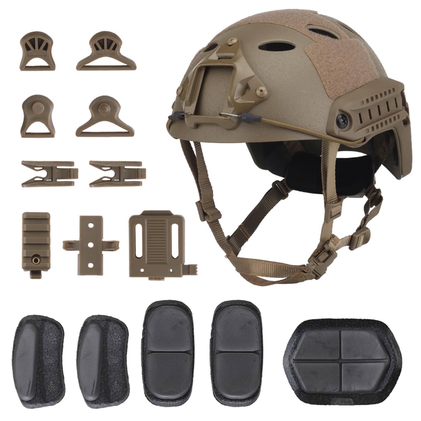 Casco Tattico Fast con Supporto NVG, Guide Laterali e Sistema Modulare, Design Leggero e Traspirante per Addestramento Airsoft, Paintball e Sopravvivenza