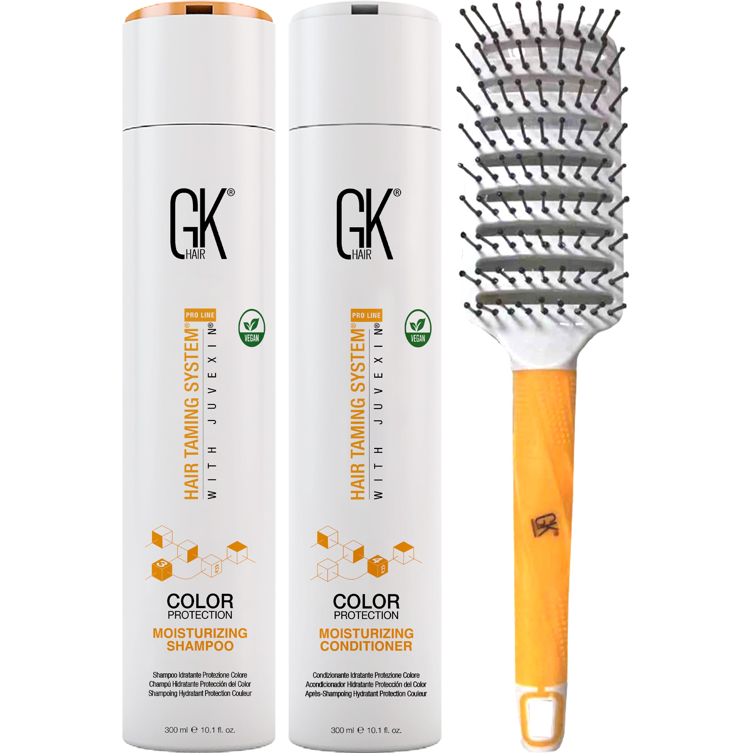 GK Hair Shampoo Balsamo Idratante 300ml + Spazzola Ventilata 2.5 inch