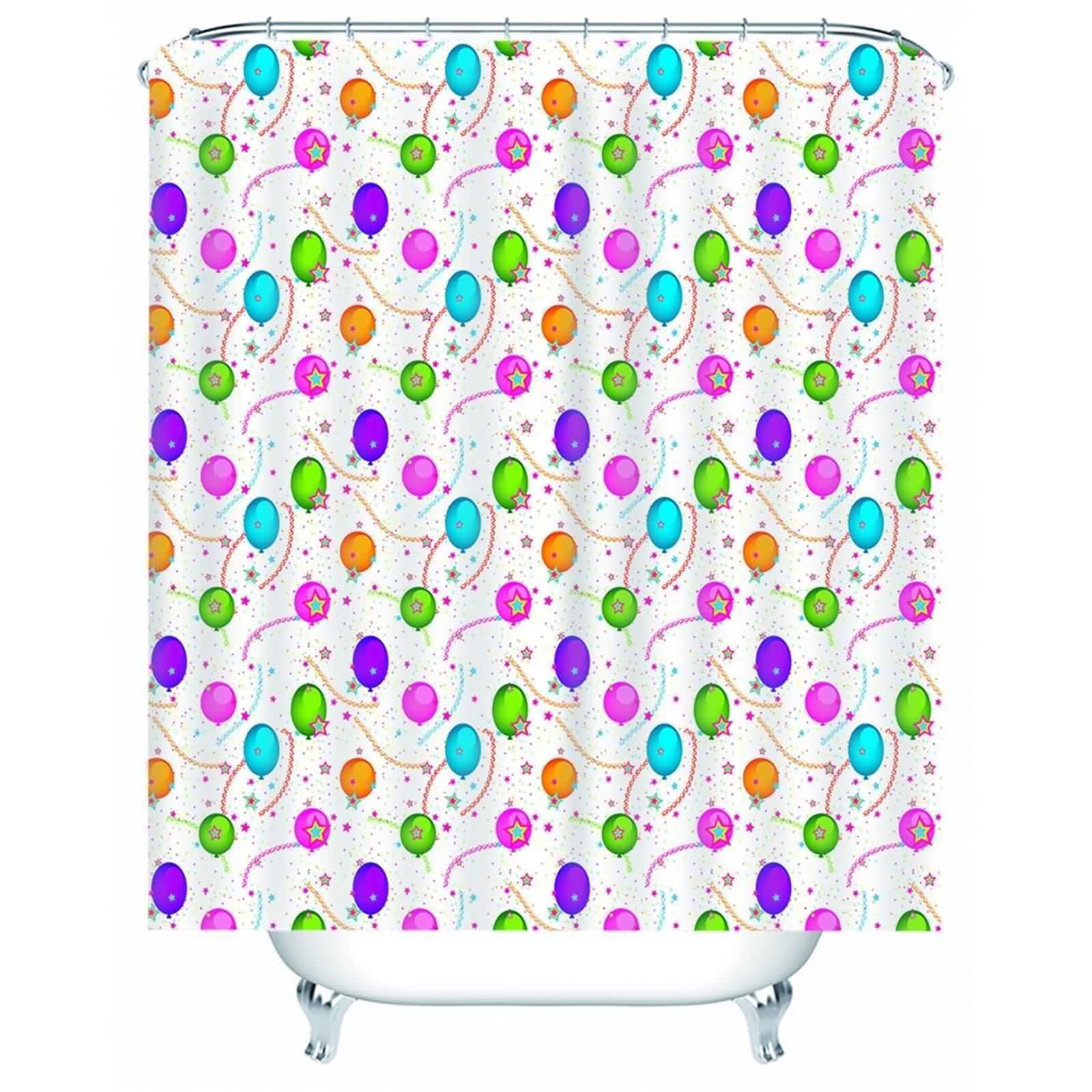 Rideau de douche multicolore motif ballons pour illuminer la salle de bain des enfants et parents