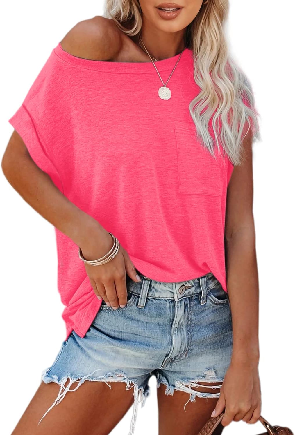 Women's Summer Casual Tops Cap Sleeve Oversized T Shirts Loose Fit Blouses - Image 2