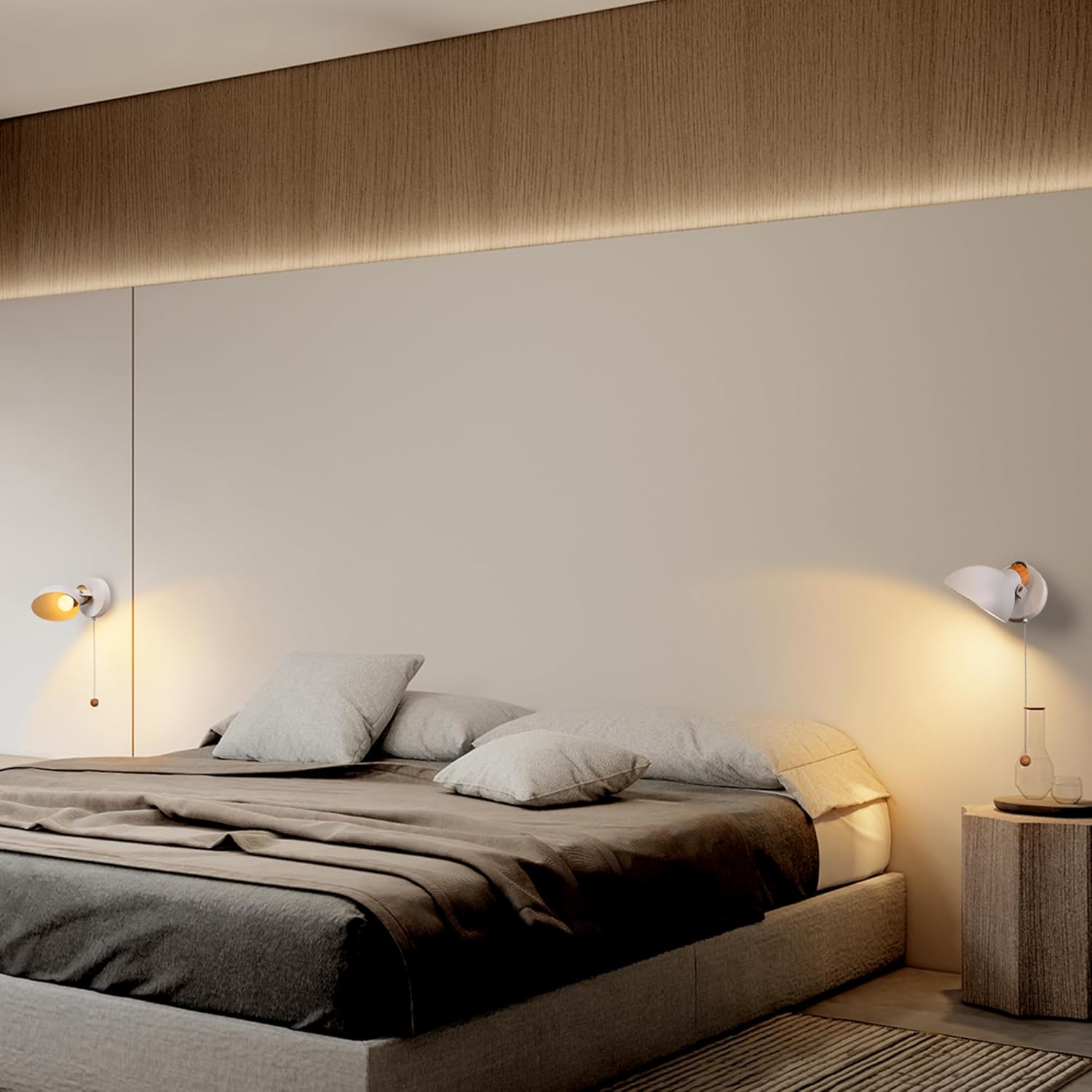 Aisilan LED Wall Sconce with Pull Chain Switch, Adjustable Wall Light Indoor E12 5W Bulb for Living Room Bedroom Hallway Corridor Conservatory Matte White 3000K