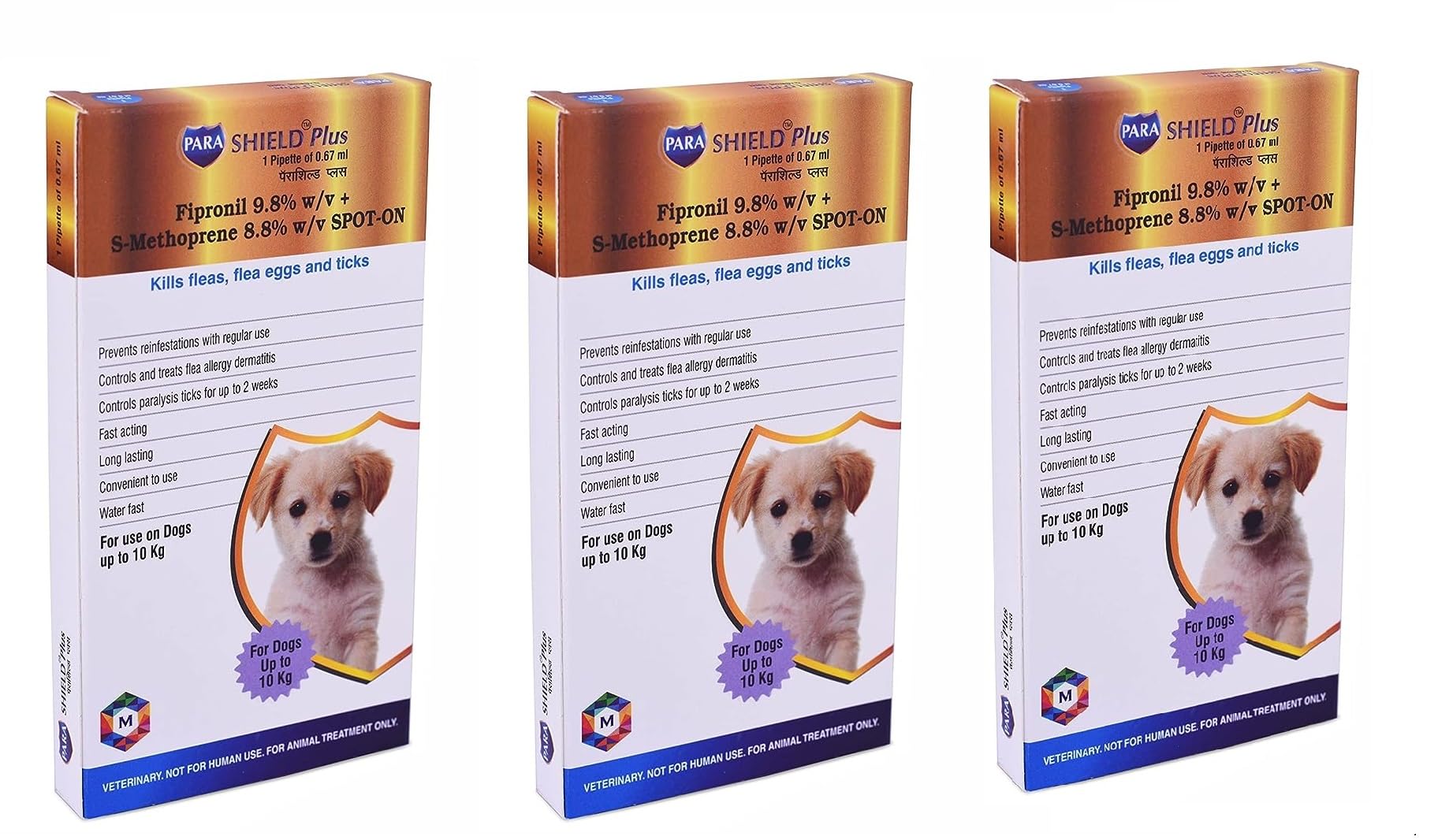 Medfly Spot On Solution for Prevention & Treatment of Ticks, Fleas & Chewing Lice (Pack of 3, 0-10 KG Dogs)