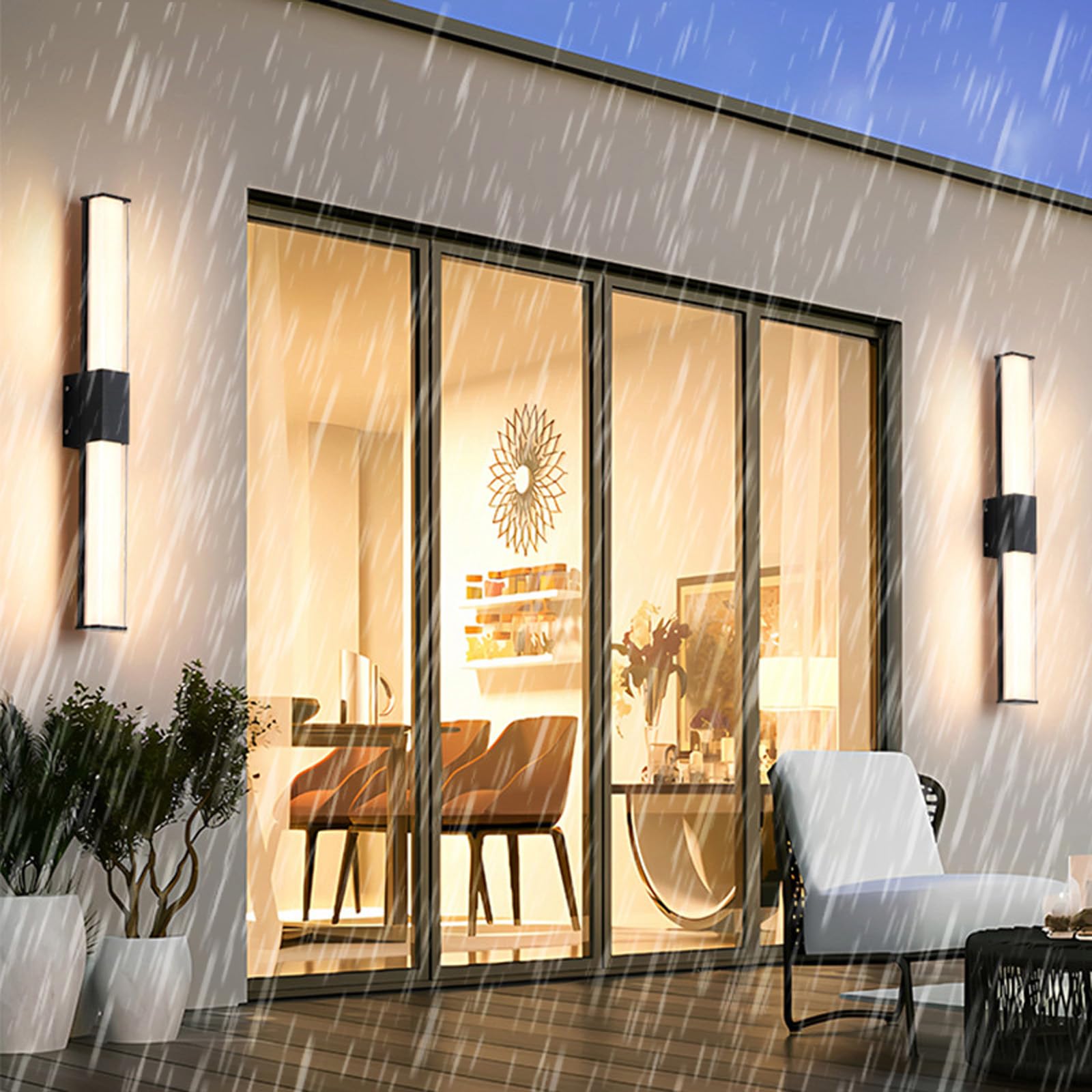 HELCEKOU LED Outdoor Long Wall Light IP65 Waterproof Lamp Modern Minimalist Black Rectangular Sconce Aluminium Acrylic Courtyard Decorative for Garden Villa Balcony