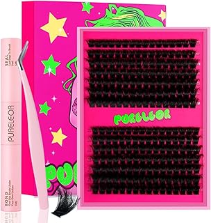 PURELEOR Individual Cluster Lashes Kit Lash Extensions Set DIY Multiple styles Eyelash Clusters with Bond and Seal Tweezers 100D Curl Mixed 10-16mm