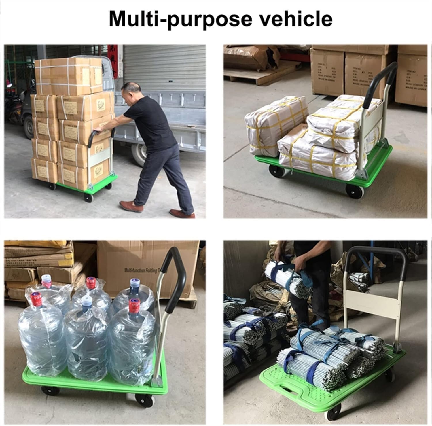 Handwagen, multifunktionaler Plattformwagen auf Rädern, mit klappbarem Metallgriff, offener Plattform, für den Umzugswagen von Buchhandlungen und Restaurants