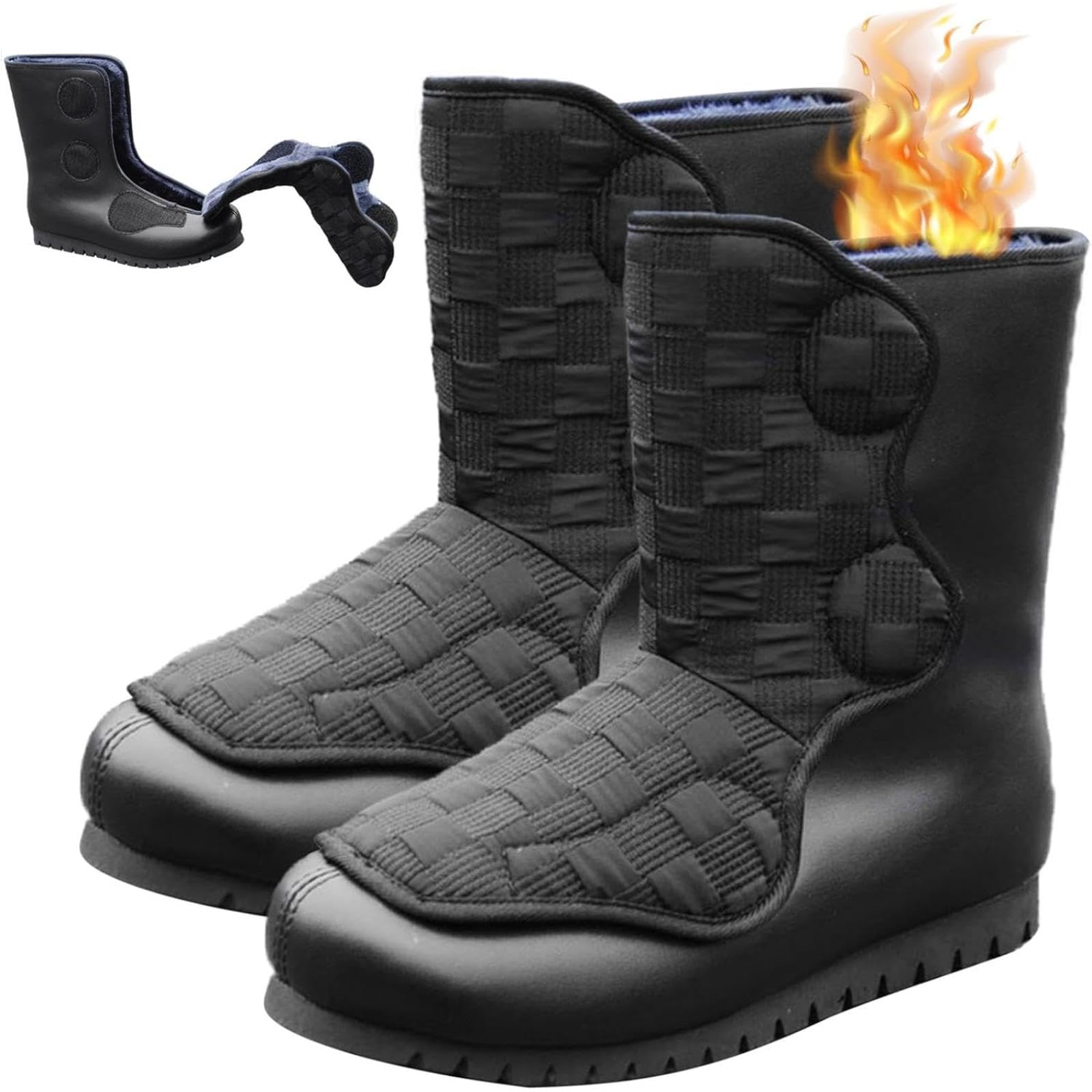 Leather Fur Lined Snow Boots for Women Extra Wide Slip-On Winter Shoes Warm Adjustable Outdoor Slippers Arthritis Swollen