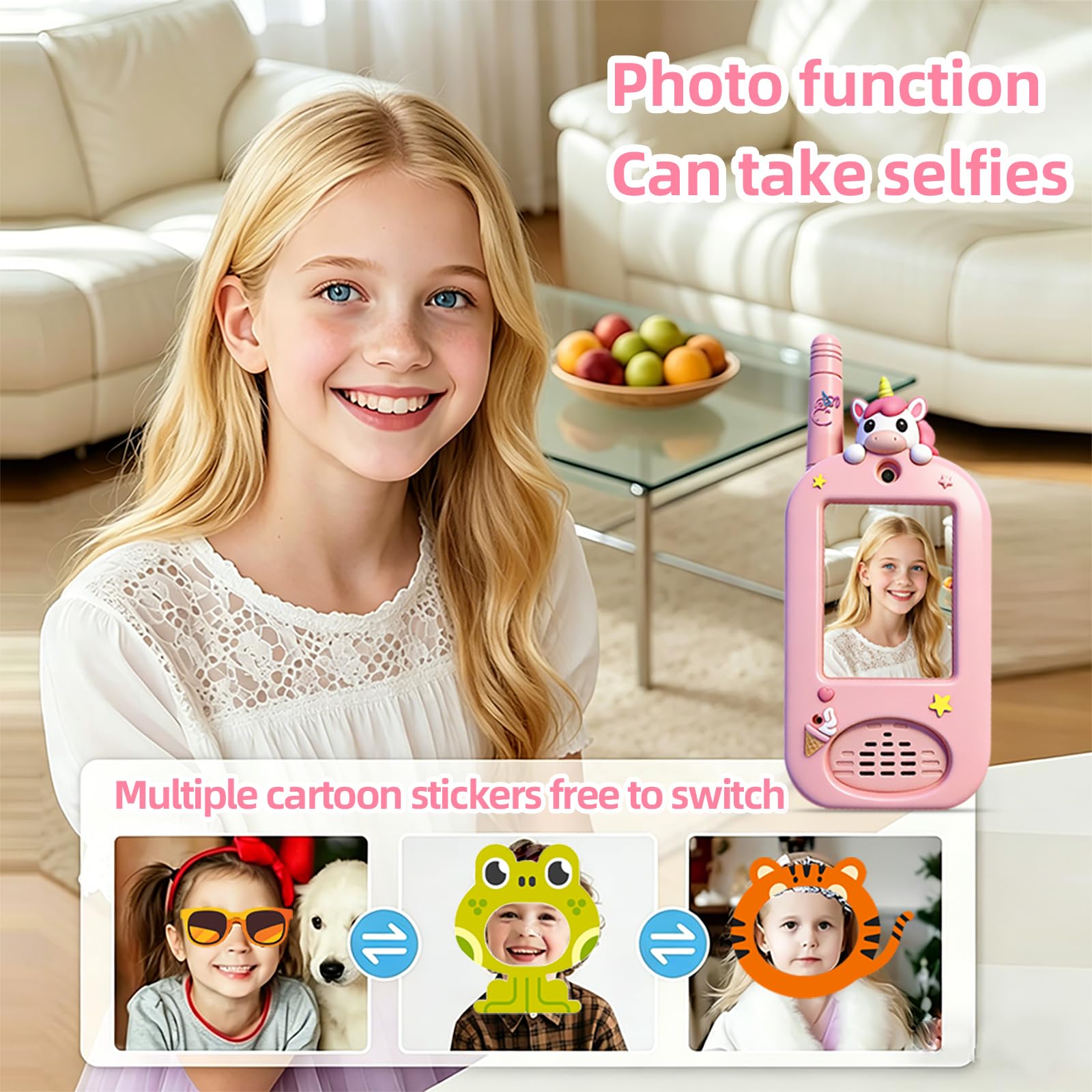 Kinder Video-Walkie-Talkies, 2er-Set, wiederaufladbar mit HD-Kamera & Display, Fotospeicher, Zwei-Wege-Video- & Sprachfunktion mit Stimmenverzerrer, für drinnen & draußen, 3–12 Jahre (Pink & Blau)