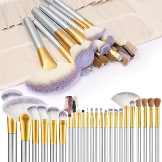 Make up Brushes, Brush Eyeshadow Brush Set, 24pcs Premium Cosmetic Makeup Brush Set for Foundation Blending Blush Concealer Eye Shadow, Travel Makeup bag Included, Champagne (24 Piece Set Large)