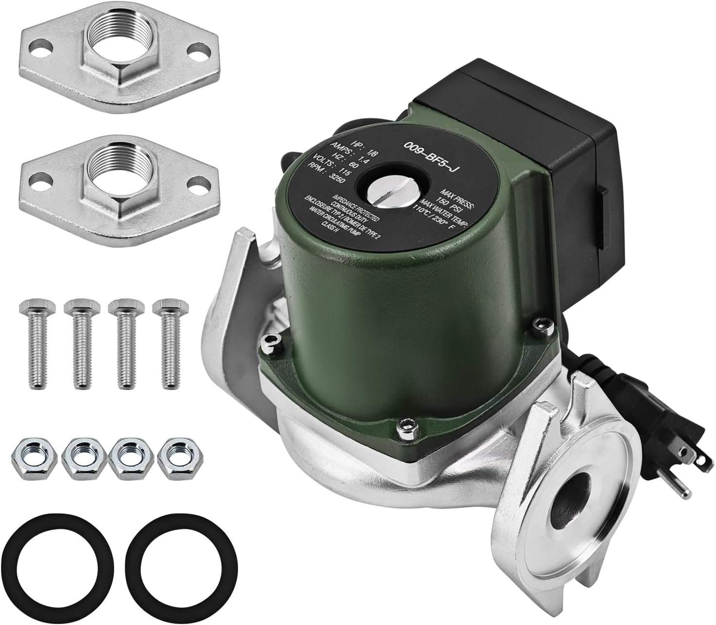 009-BF5-J 1/8HP Stainless Steel Cartridge Circulating Replacement for 009-F5 009-BF5 Circulating Pump 115V 150PSI 10GPM Single Phase for Open-loop Solar Heating and Light Commercial Domestic Water