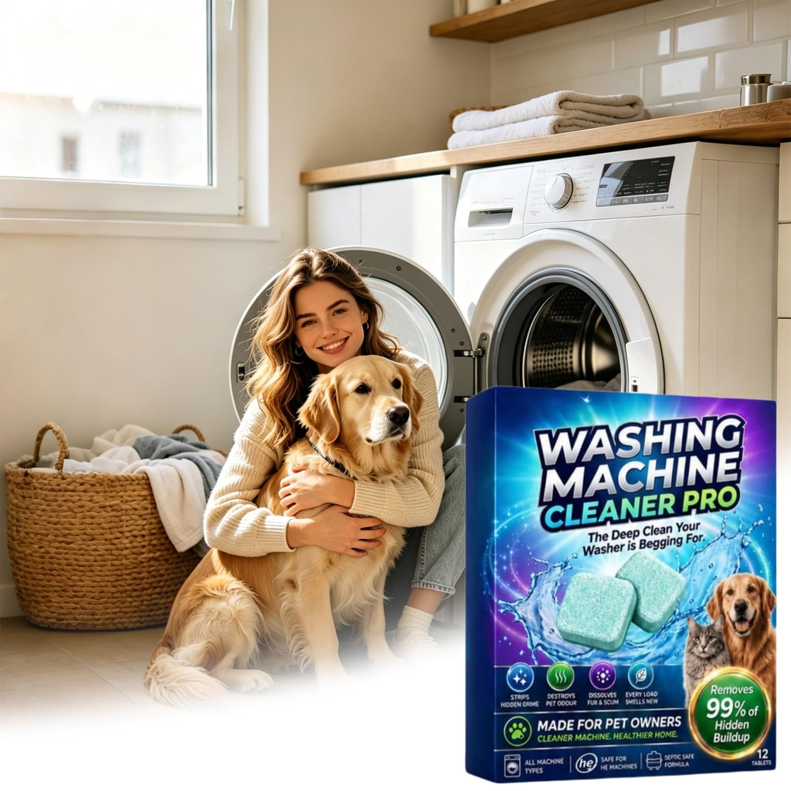 Prime Drum Waschmaschinen-Reinigertabletten, Tierhaarentferner & Tiefenreinigung für Front-Waschmaschine, 12 Stück, Kalk-Entkalker, Reinigung der Innentrommel und Wäsche für alle Waschmaschinen, 3