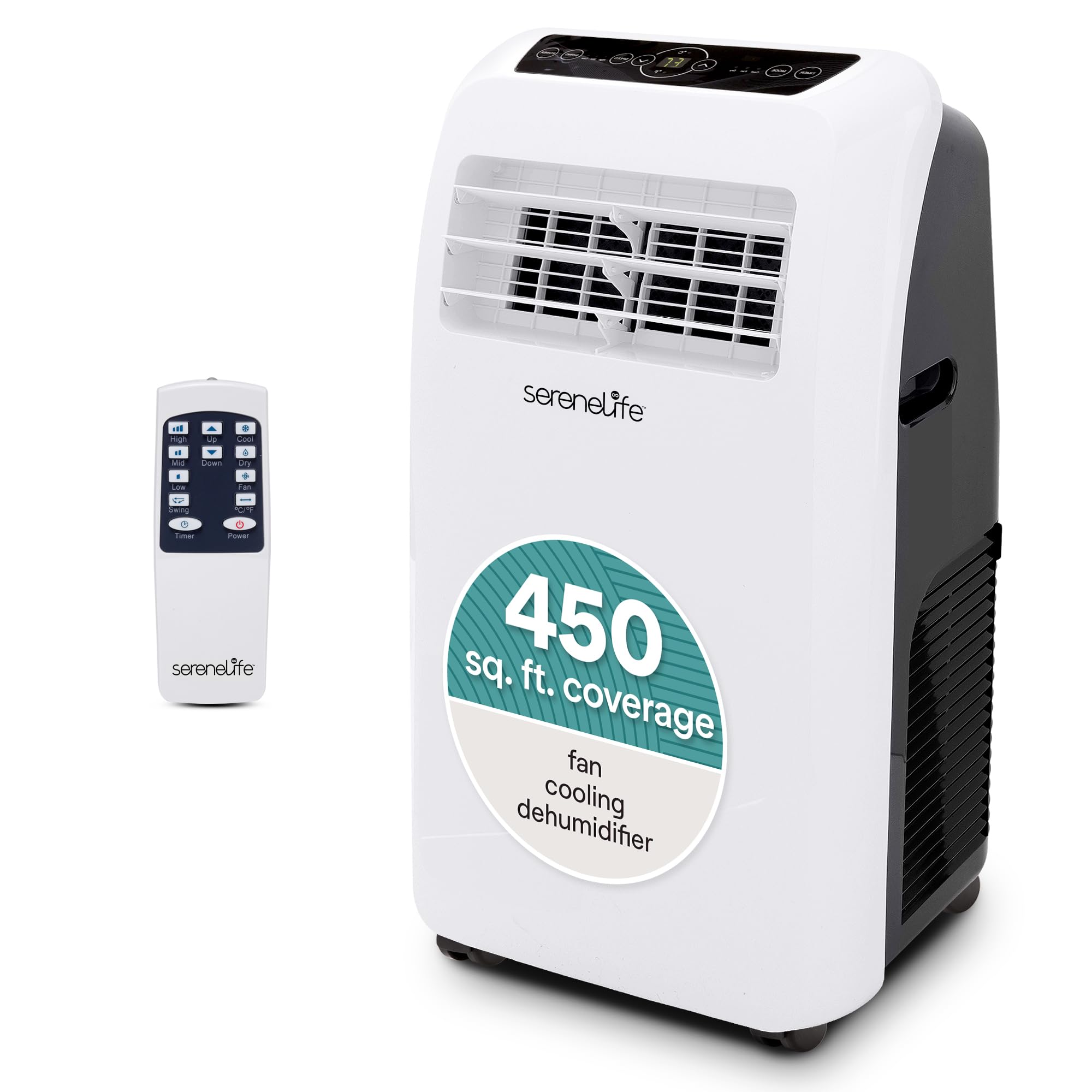 SereneLife Portable Air Conditioner 12,000 BTU with Built-in Dehumidifier - Portable AC unit for rooms up to 550 sq ft - Small AC Unit Remote Control, Window Mount Exhaust Kit