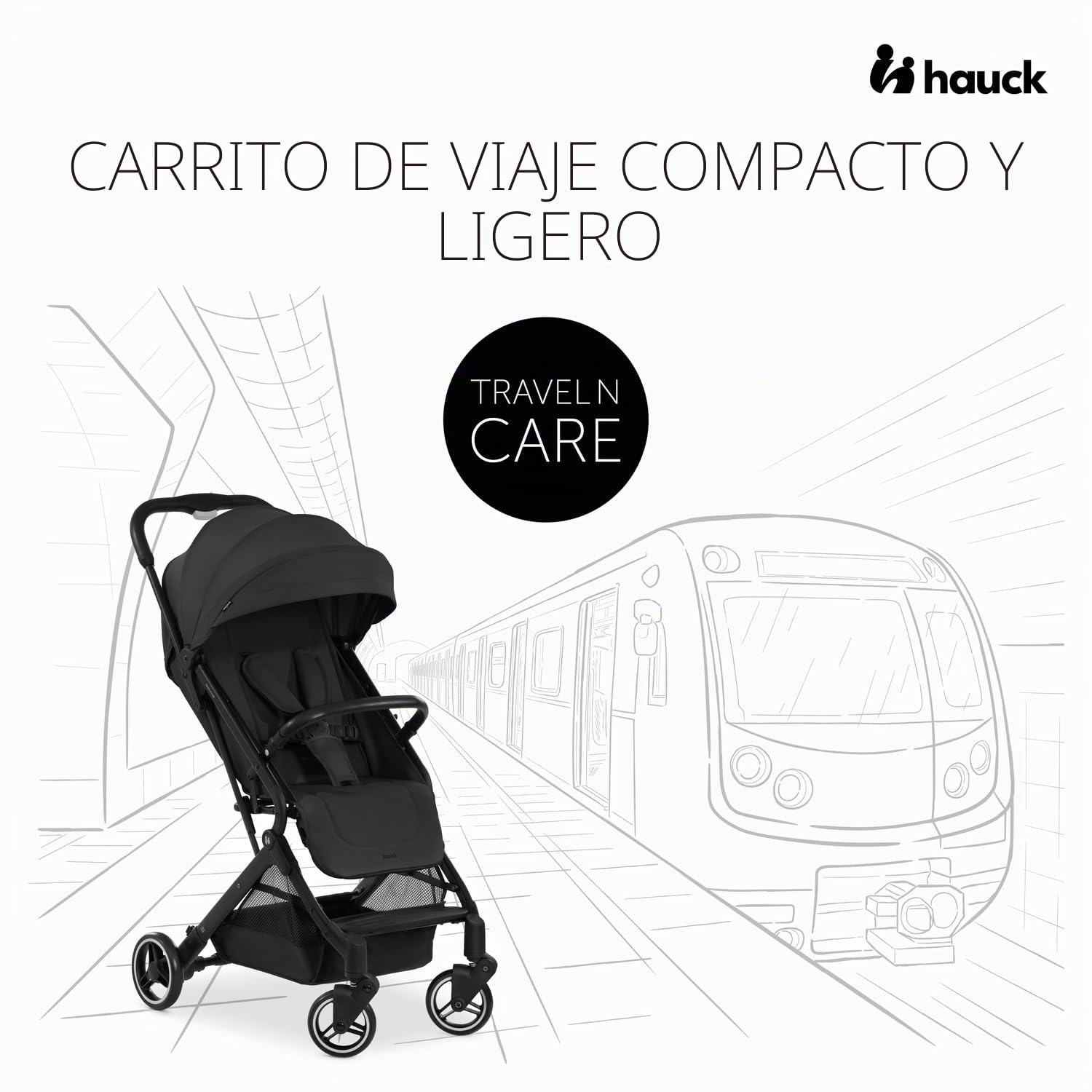 hauck Travel N Care Silla de Paseo Ligera - Carro Bebe Ultraligero desde Nacimiento hasta 22 kg, Carrito Compacto y Plegable, Reclinable, con Suspensión, Protección UV 50+, Negro