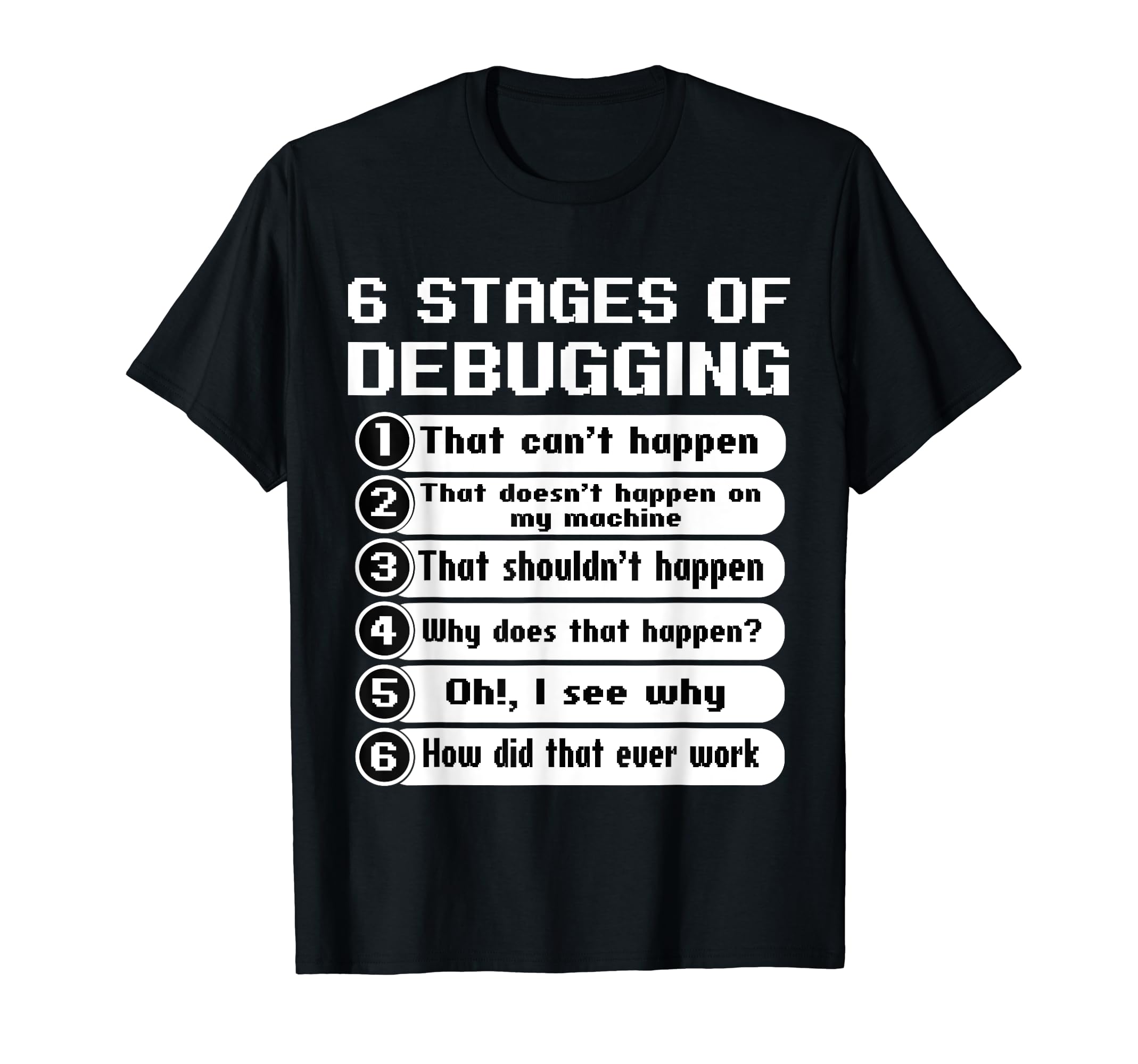 6 Stages of Debugging, Coding101 Software EngineerDebugging Bug Coding, Computer Science Programmer Coder T-Shirt