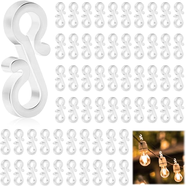 108 Pieces Gutter Hooks for Outdoor Light Christmas Lights Hanging Hooks Clips Outdoor Mini Plastic Gutter Clips S Shape Weatherproof Outdoor Hooks for Fairy Lights String Xmas Party Festival (White)