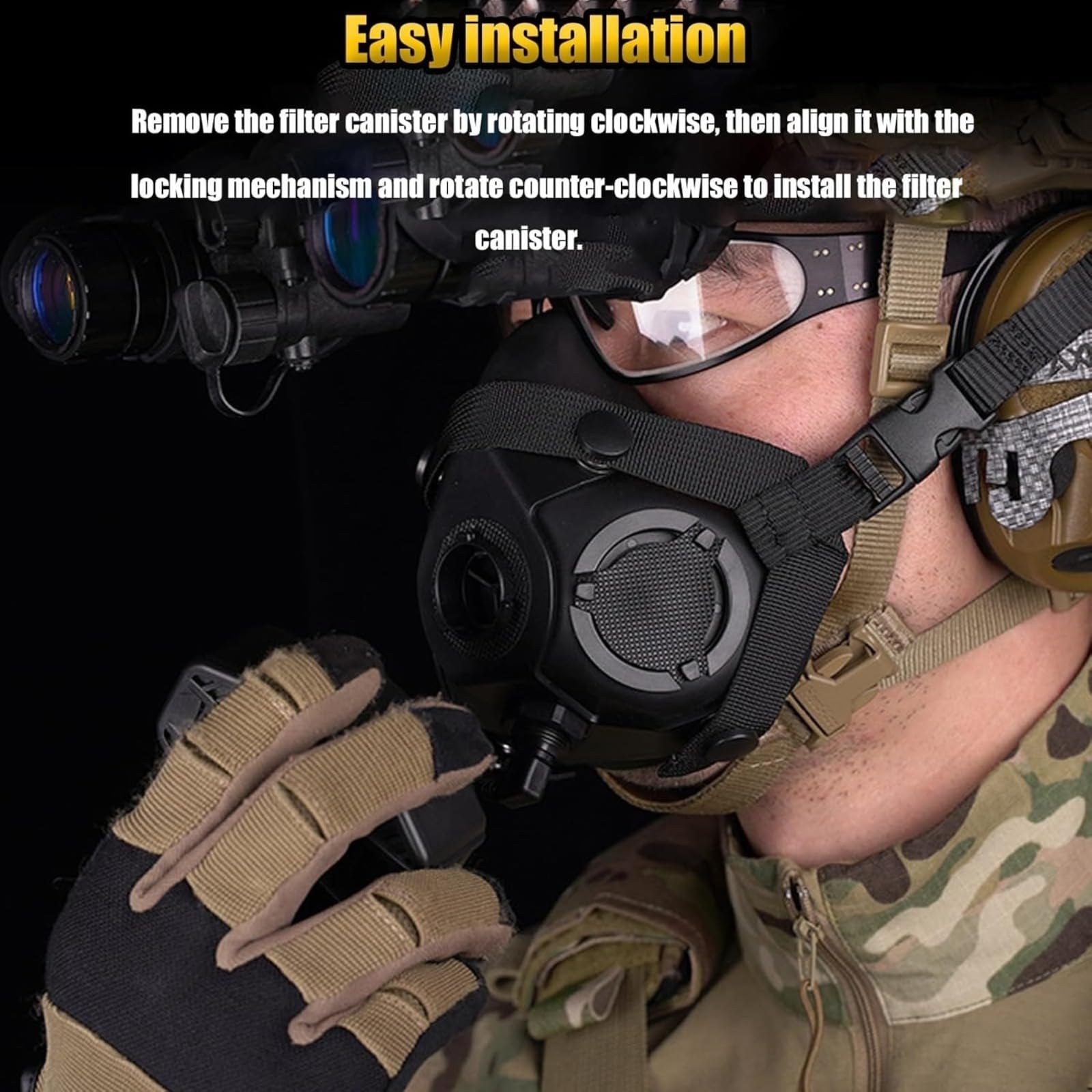 Taktische Halbgesichts-Atemschutzmaske, Airsoft Paintball Schutz mit eingebautem Mikrofon, Helmkompatibel, austauschbarer Filter für Outdoor-Kampftraining