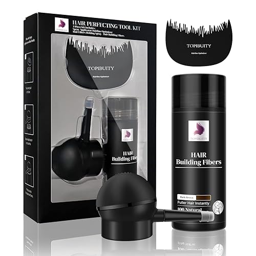 TOPIBUITY Juego de fibras capilares y aplicador 3 en 1 Fibras engrosantes naturales para ocultar el cabello Spray de larga duración con accesorio