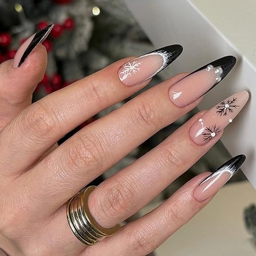 Christmas Press Stick Nails Classical Black Edges Design Durability ABS