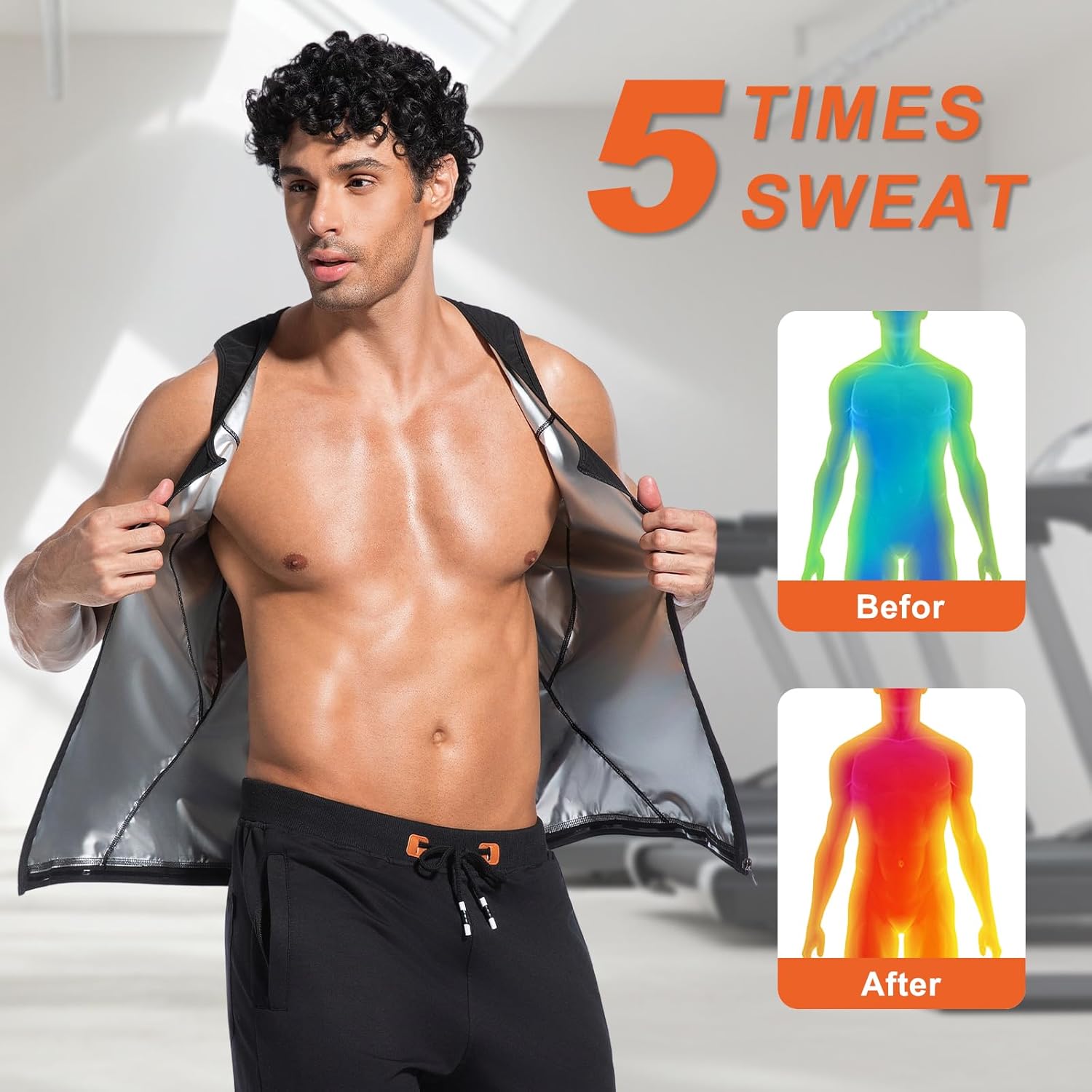 Sauna Sweat Suit for Men Waist Trainer Compression Sauna Vest for Workout Weight Loss Sweat Shirt Shaper with Zipper - Image 5