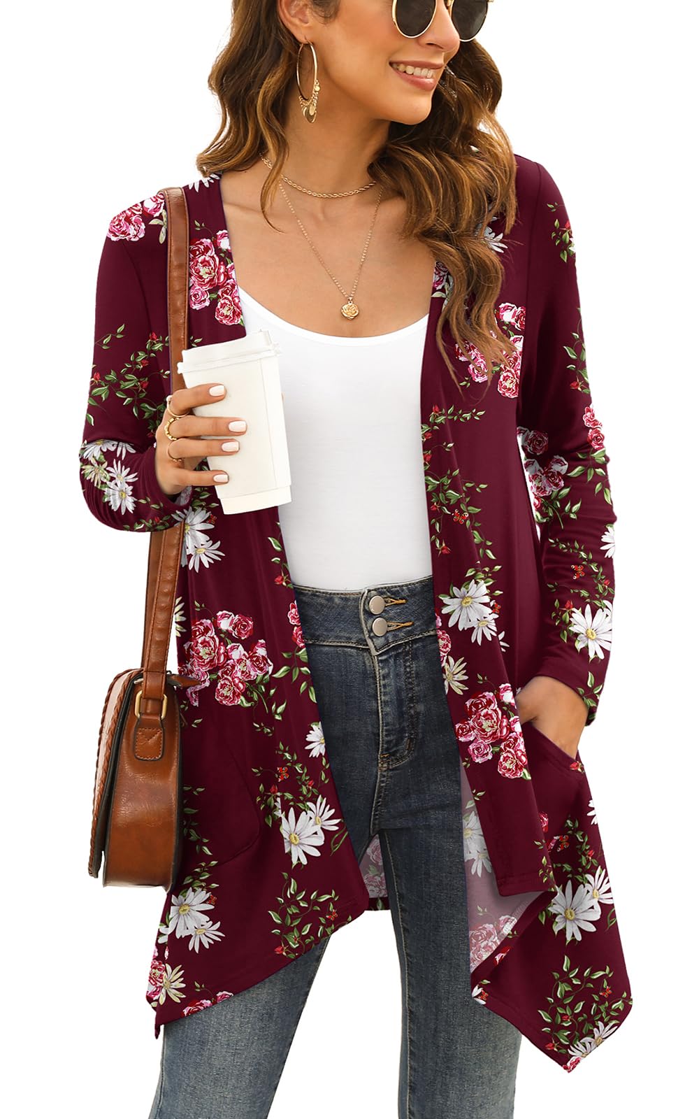 Wiwclo Veryoung Short Sleeve Cardigans for Women Casual Drape Open Front Lightweight Summer Cardigan with Pocket High Low Hem