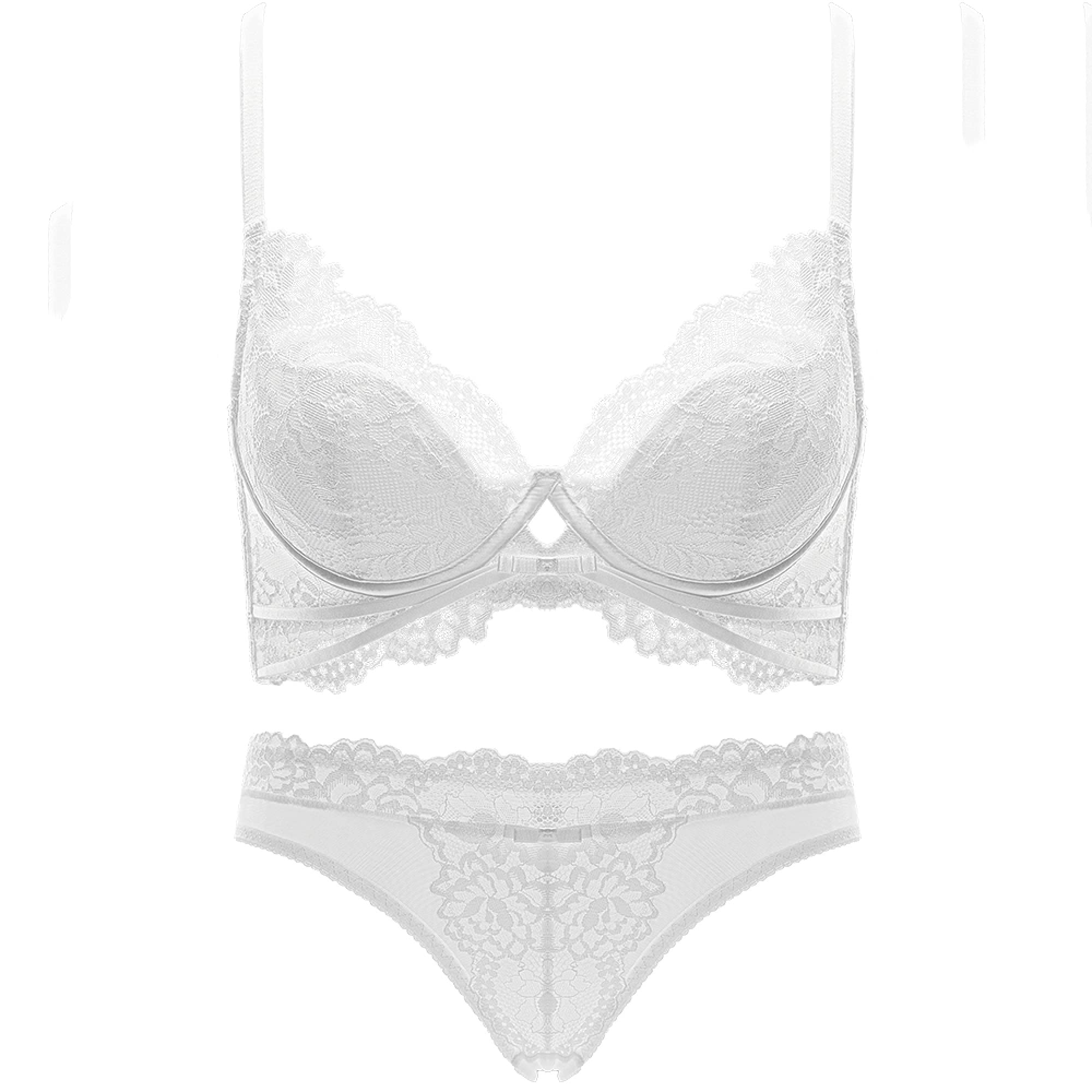 WENJUN - Conjunto de sujetador y bragas para mujer, encaje floral, lencería de dos piezas, sujetador push up para uso diario (color: blanco, tamaño: 75B)