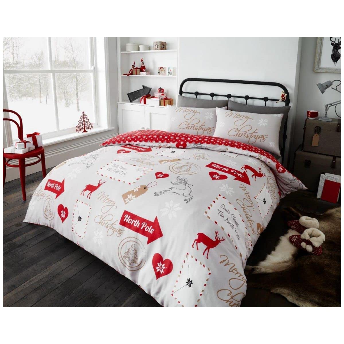 GC GAVENO CAVAILIA Xmas Santa Duvet Cover King Size, Warm & Cosy Christmas Bedding Quilt Set With Soft Pillowcases, Natural