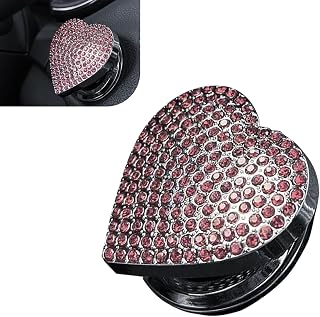 Bling Car Push Start Button Cover, Rhinestone Heart-Shaped Auto Ignition Switch Decor, Self-Adhesive Start Button Protector, Universal for Most Cars (Pink)
