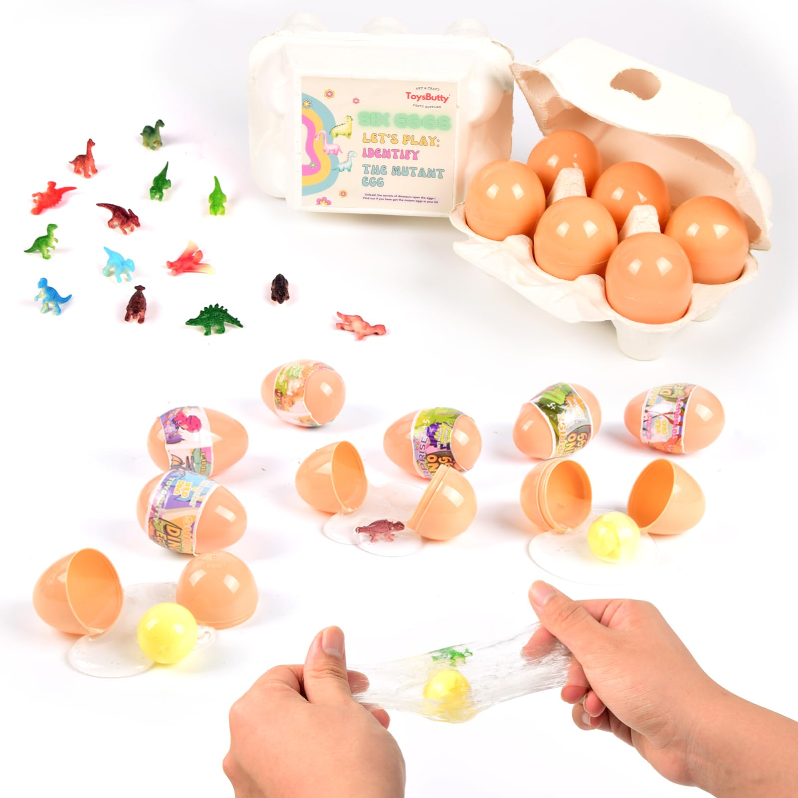 ToysButty Dinosaur Easter Egg Slime Kit - 6 Surprise Dino Eggs with Mutant Toys & Book, Transparent, Small