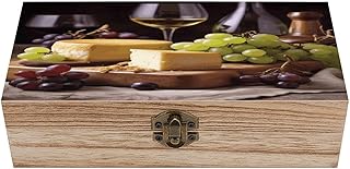 White Wine Cheese Cake Grapes Wooden Storage Box Keepsake Box Natural Wood Case Container with Locking Clasps Storage Jewelry Box Artist Tool Storage Box for Hobbies Jewelry And Home Storage