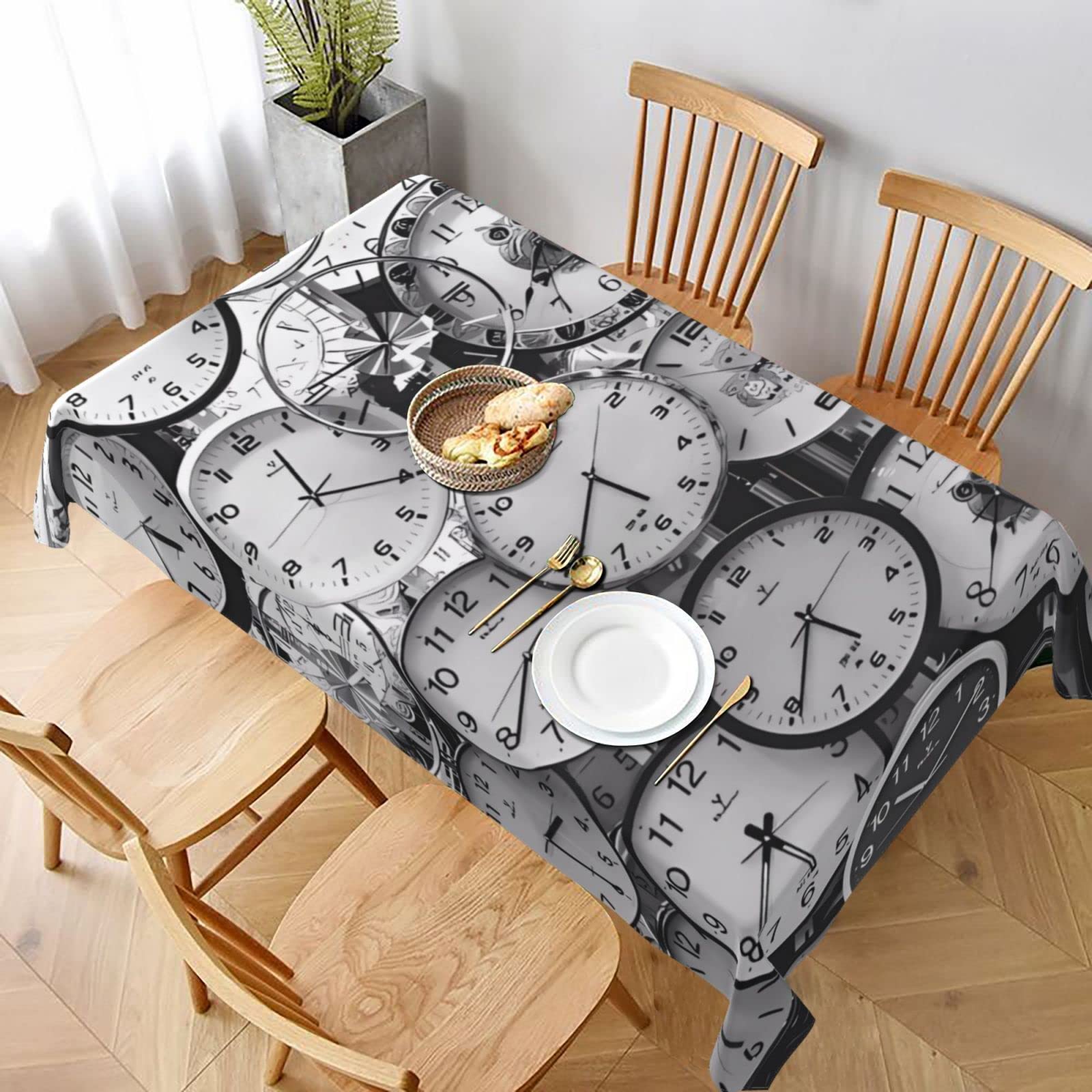 Nappe anti-tache horloge artistique grand format tissu lavable sans repassage