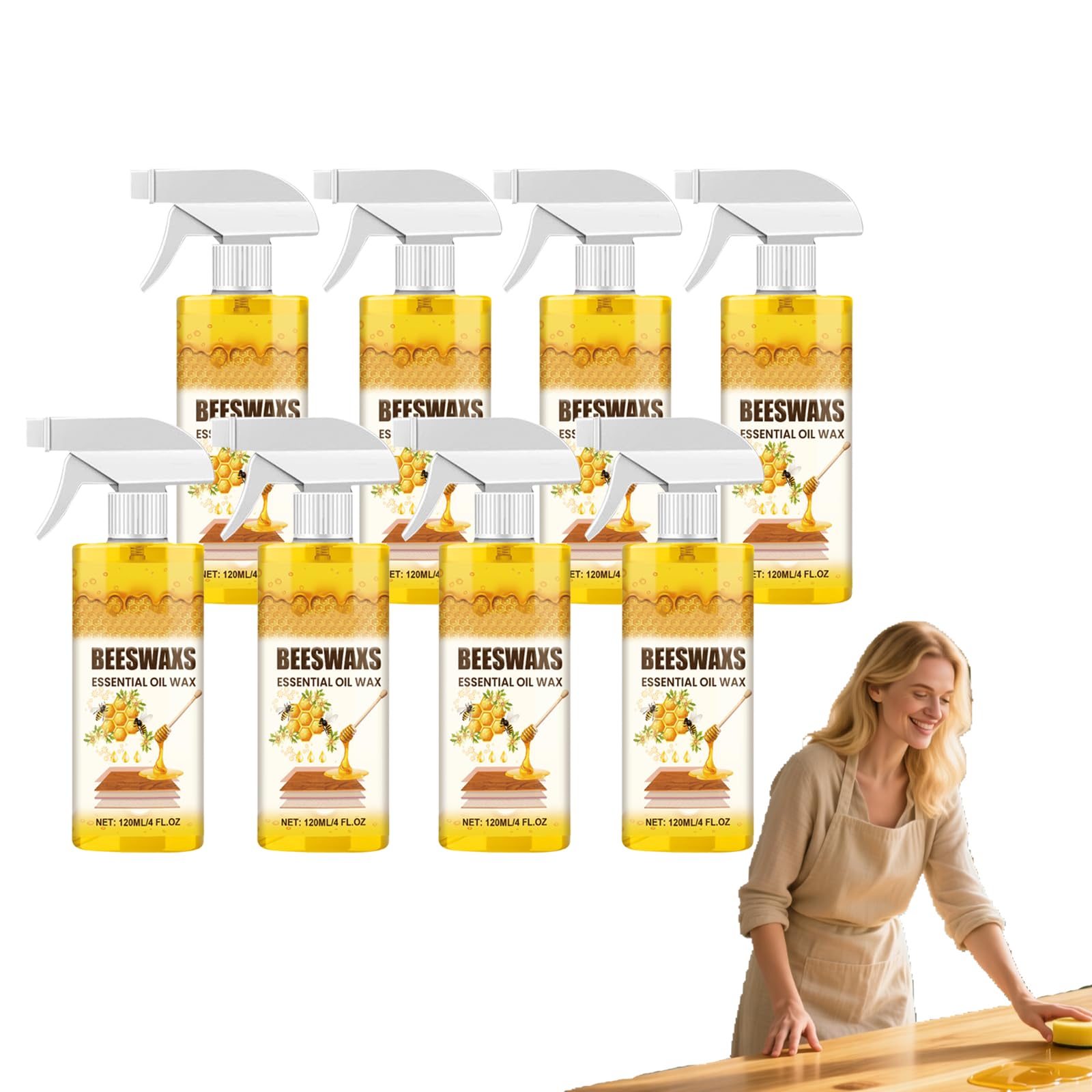 Spray abrillantador de madera con cera de abeja – Spray abrillantador de muebles con cera de abeja natural – Aerosol de cera para madera, aceite esencial de abeja, protección y cuidado (8 piezas)