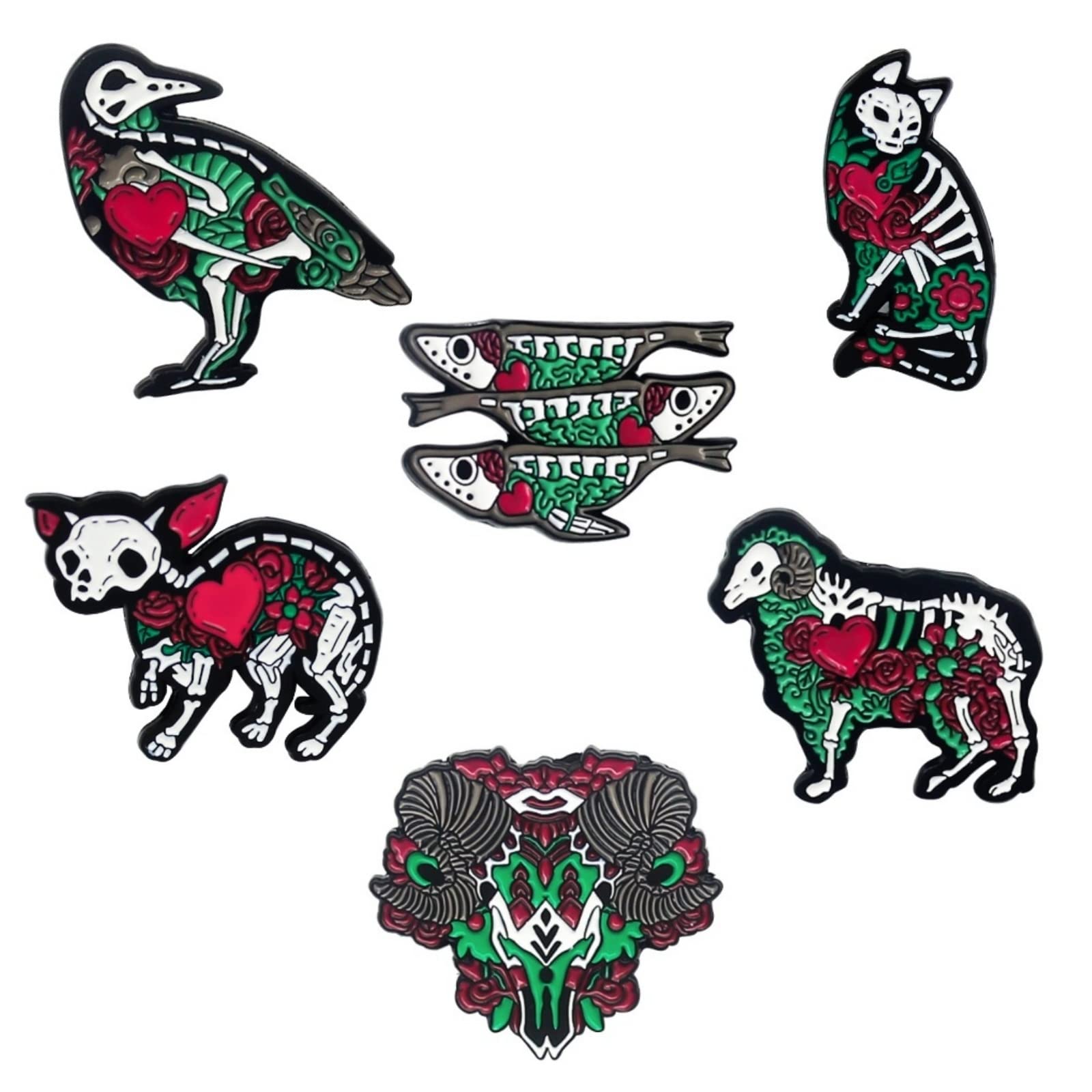 Amazon.co.jp: ルナリ アニマル ボーン ピンバッジ 6個セット 動物 骨