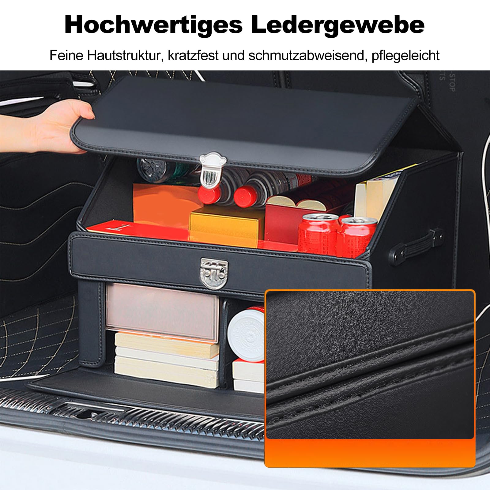 Ergocar Kofferraum Organizer, Doppelschicht Zusammenklappbarer Aufbewahrungsbox, PU-Leder Autotasche Auto Kofferraum Box, Wasserfeste Langlebig, für Auto Organize, Reisen im Freien, Camping