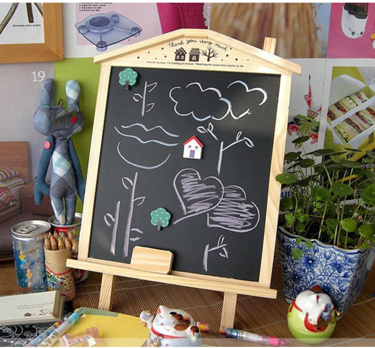 Small Blackboard with Adjustable Stand Wooden Message Board 26cm