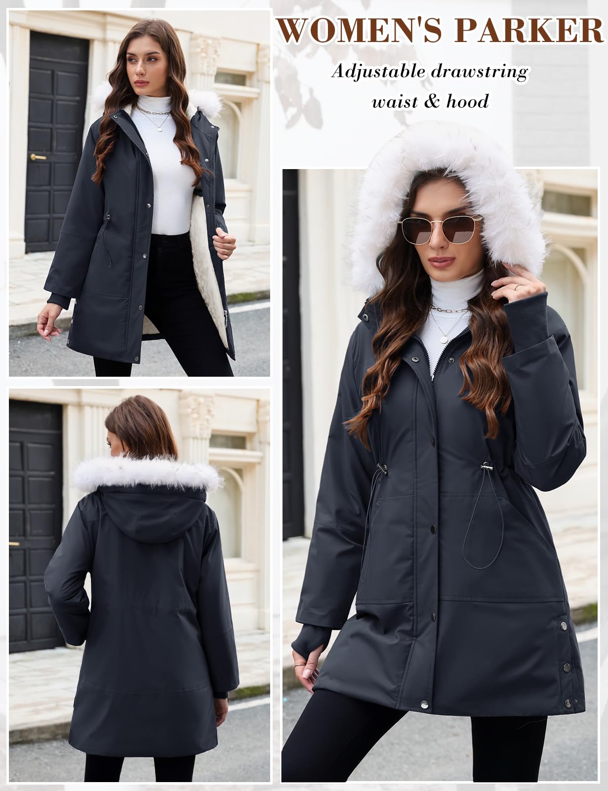 Giubbotto Donna Invernale Cappotto Lungo Parka Impermeabile Calda Imbottito con Cappuccio Vello Elegante Cappotti