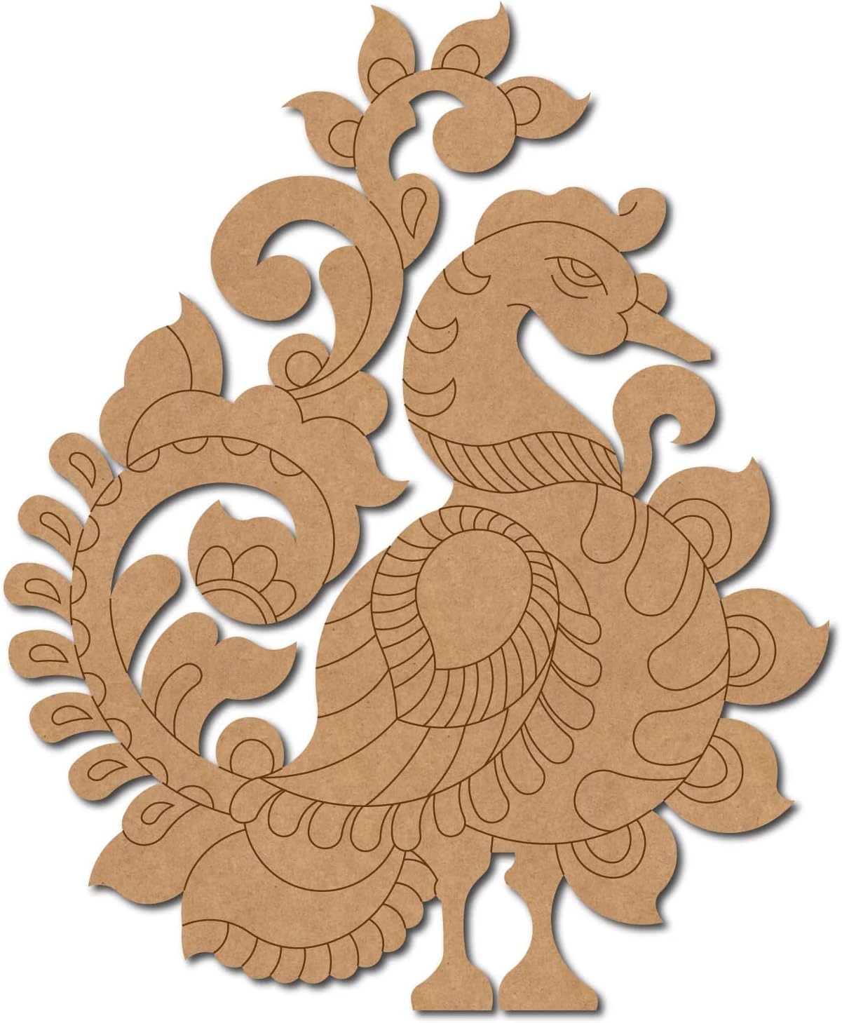 American Elm Wooden Peacock Pre-Marked MDF Base Design | Intricate Peacock Silhouette | Durable MDF Craft Base | Cultural Displays, Festive Events, and DIY Art Projects (12 Inch-1 Pcs)