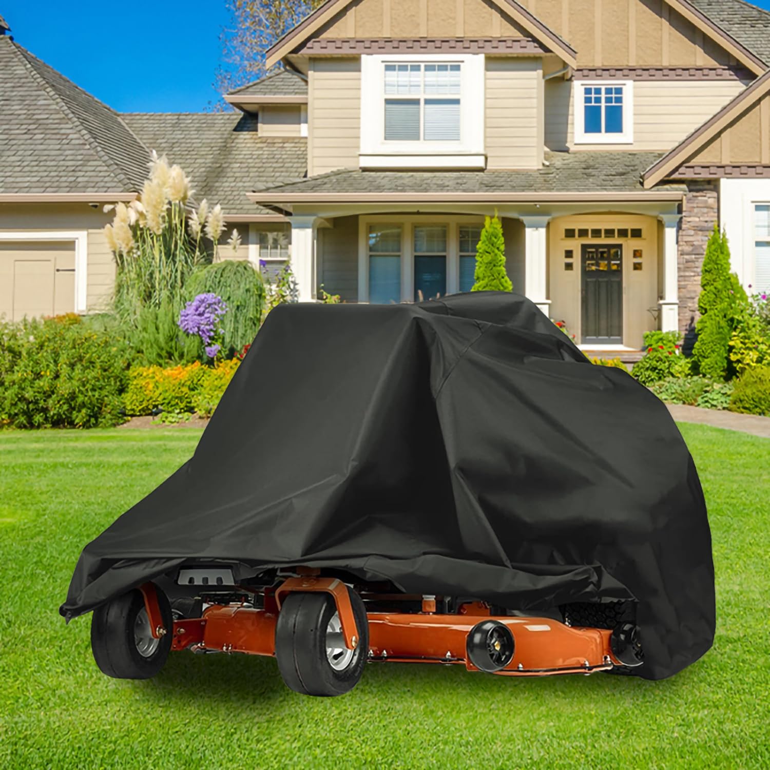 Rasenmäher-Abdeckung 200 × 117 × 140 cm – Strapazierfähige Abdeckung für Zero-Turn & Aufsitzmäher, 420D Oxford-Gewebe, Schwarz