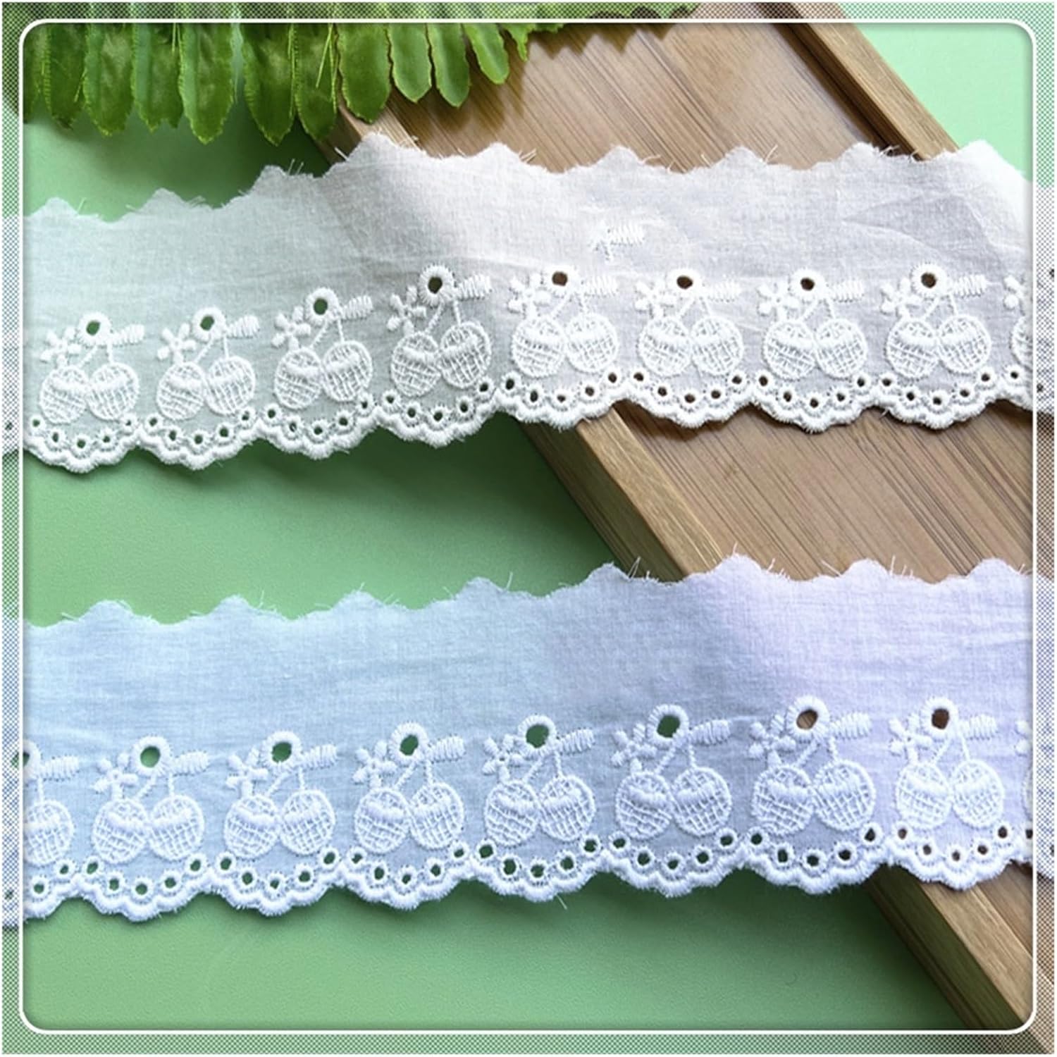 Fine Cotton Cherry Embroidery Lace Garment Accessories Home Decor 15 Yards(White)