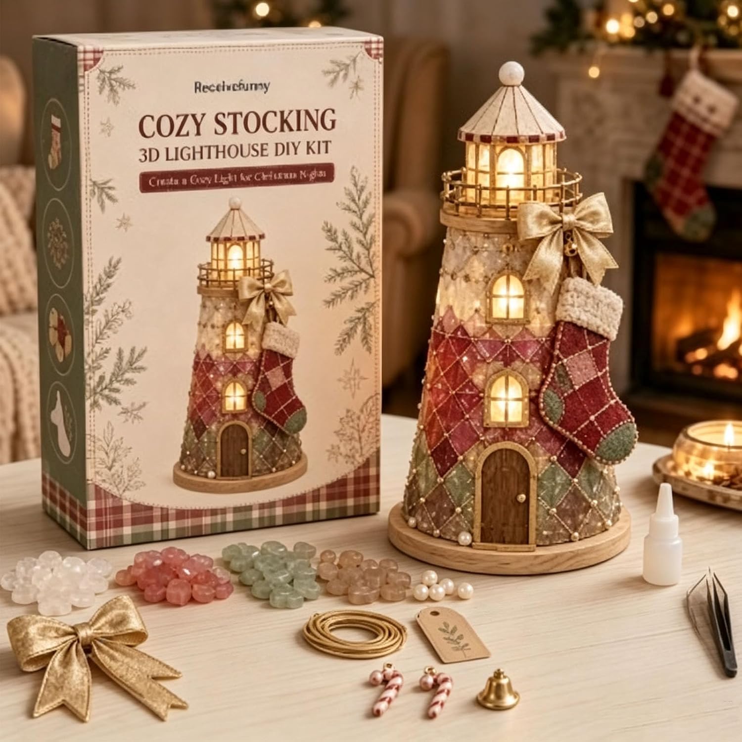 Christmas Decor 3D DIY Lighting Sea Glass-Style Lighthouse Crafts Kit Tower