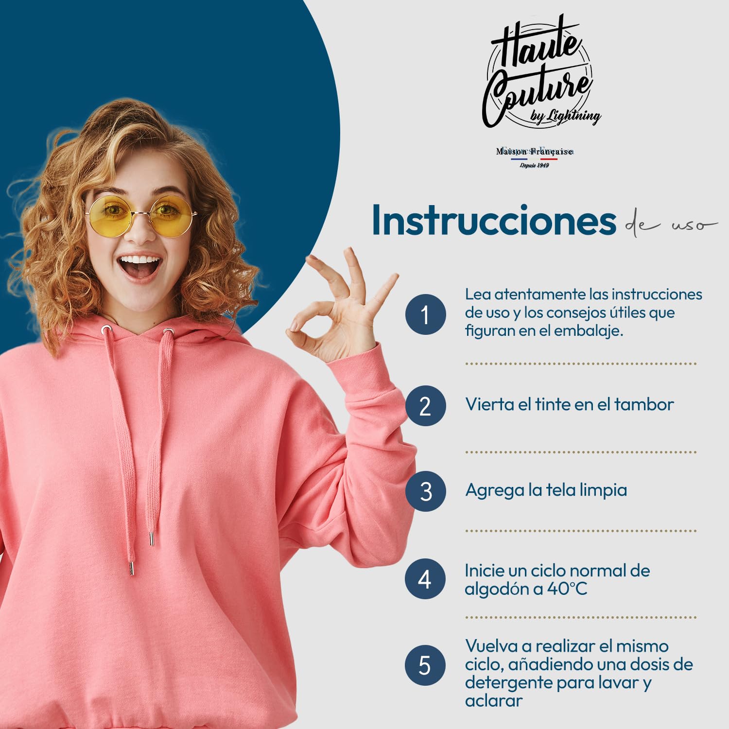 Haute Couture - Tinte para Ropa y Textil Azul - Azul Vaquero - 350g - Tinte Textil Todo en uno - Listo Para Teñir Ropa y Tejidos