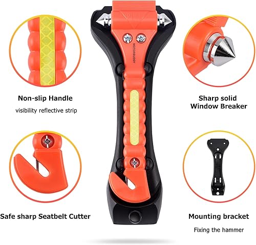 Miniatura 3 de Paquete de 2 martillos de seguridad para automóvil, cortador de cinturón de seguridad, martillo de escape de emergencia automático con rompedor de
