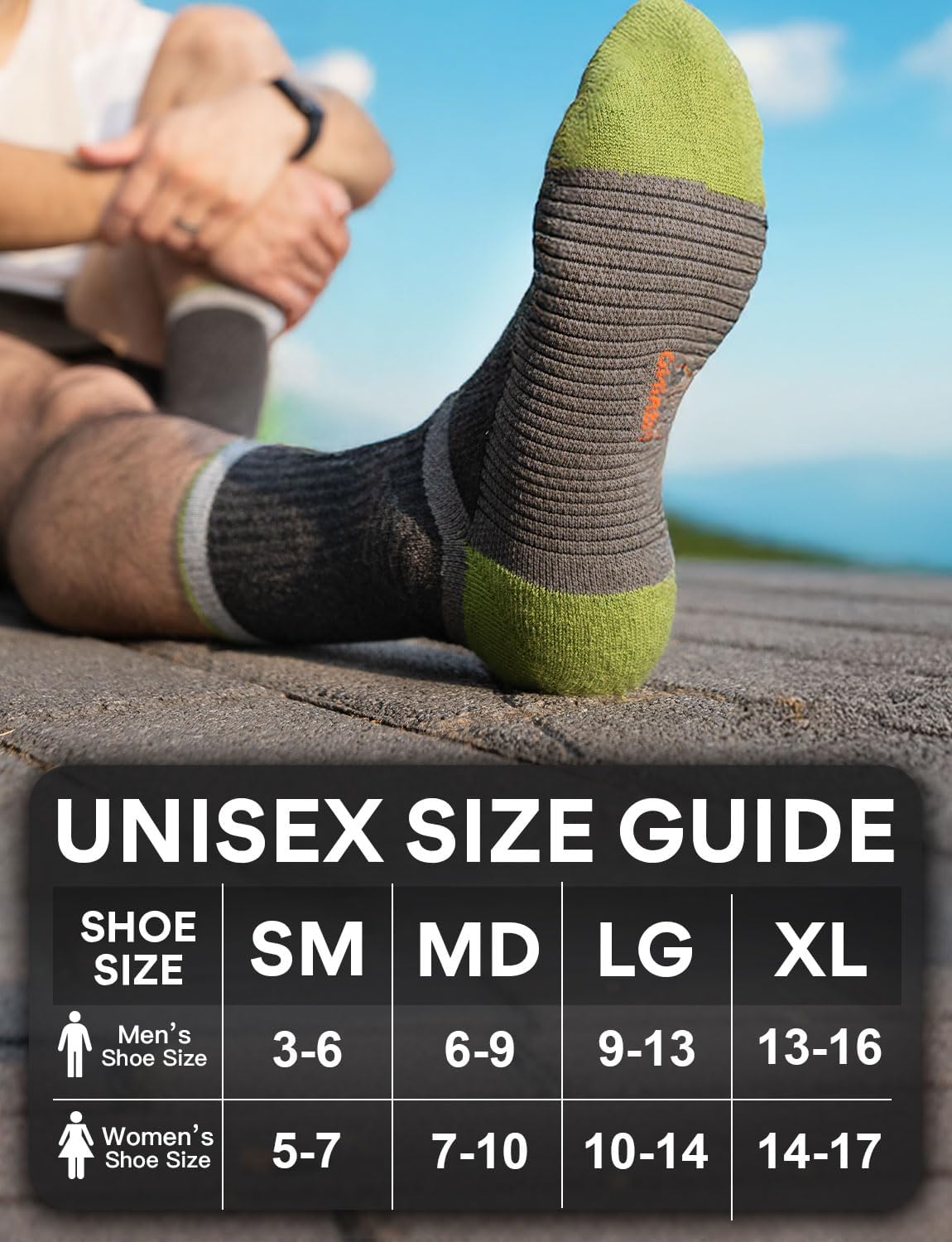Juclise Lightweight Micro Crew Merino Wool Hiking Socks, Thin Breathable Seamless Anti-Blister Moisture Wicking Cushioned