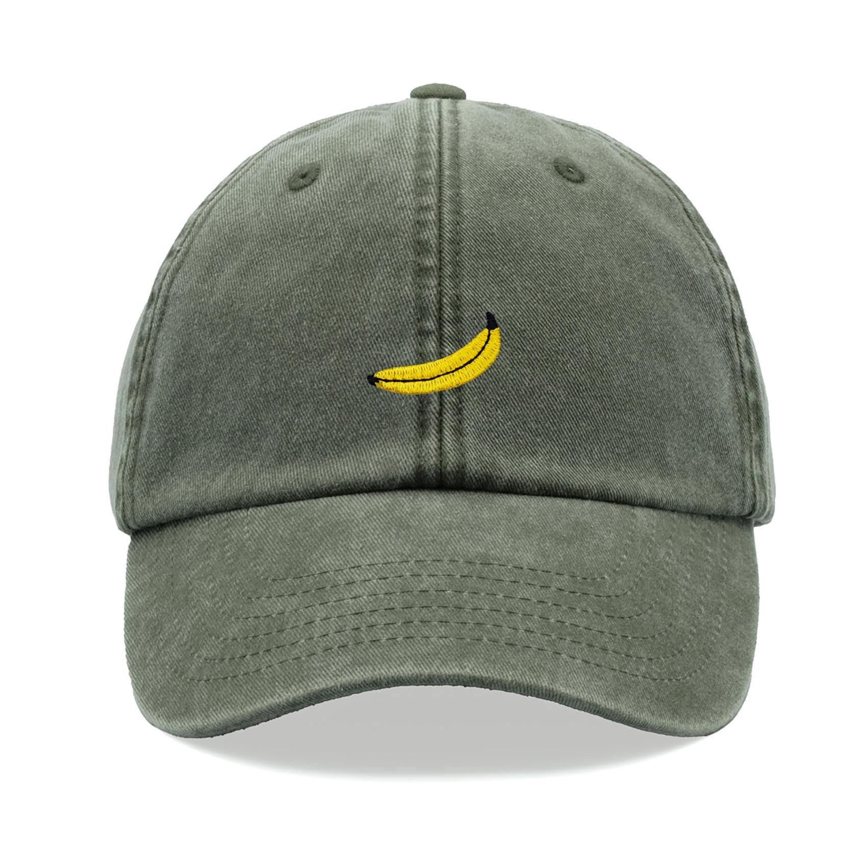 Banana Baseball Cap Vintage Washed Unisex Dad Hat Low Profile Adjustable Olive