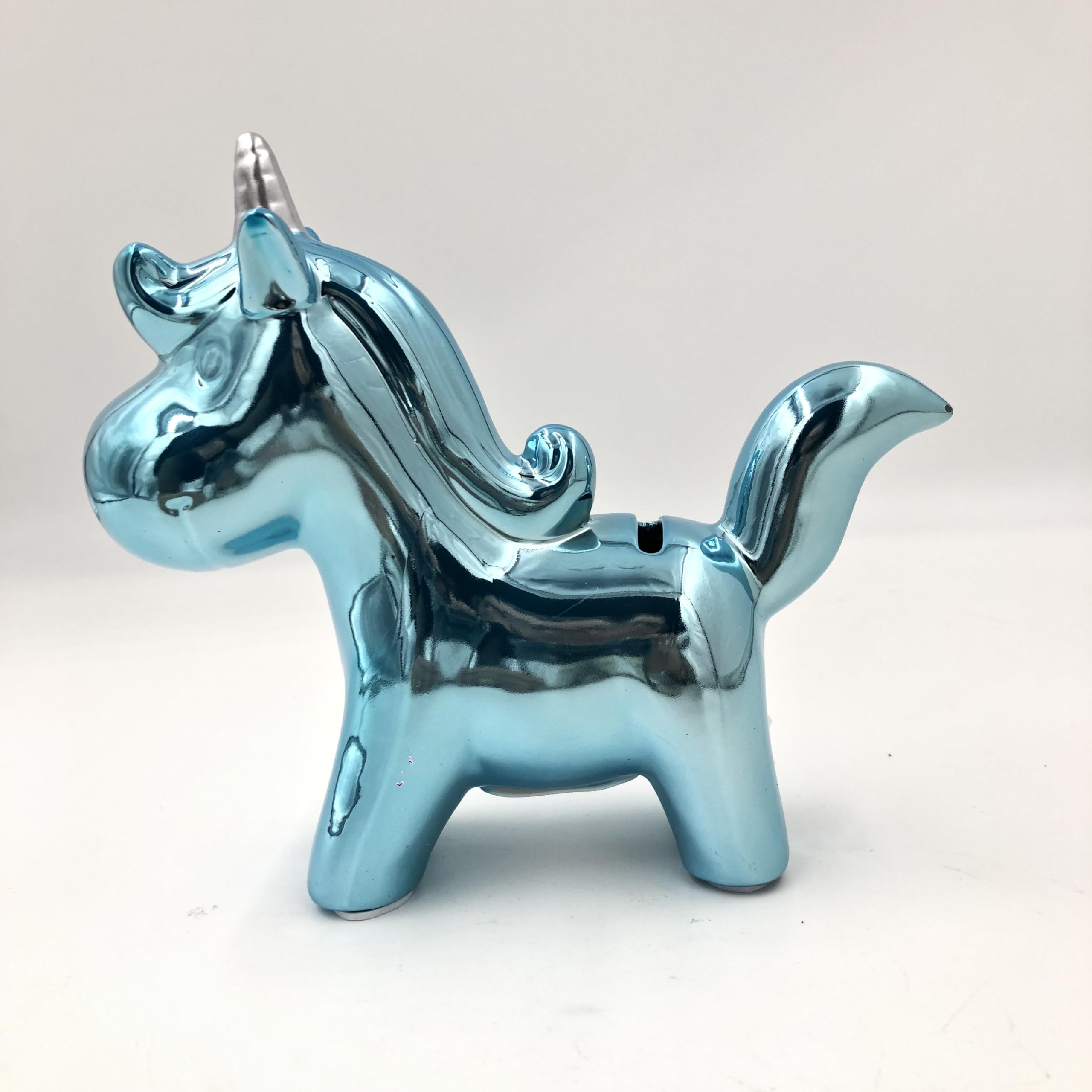 THE REPLICANT Tirelire Licorne Reflets chromés/Colori au Choix : Rose, Bleu, Blanc (Bleu)