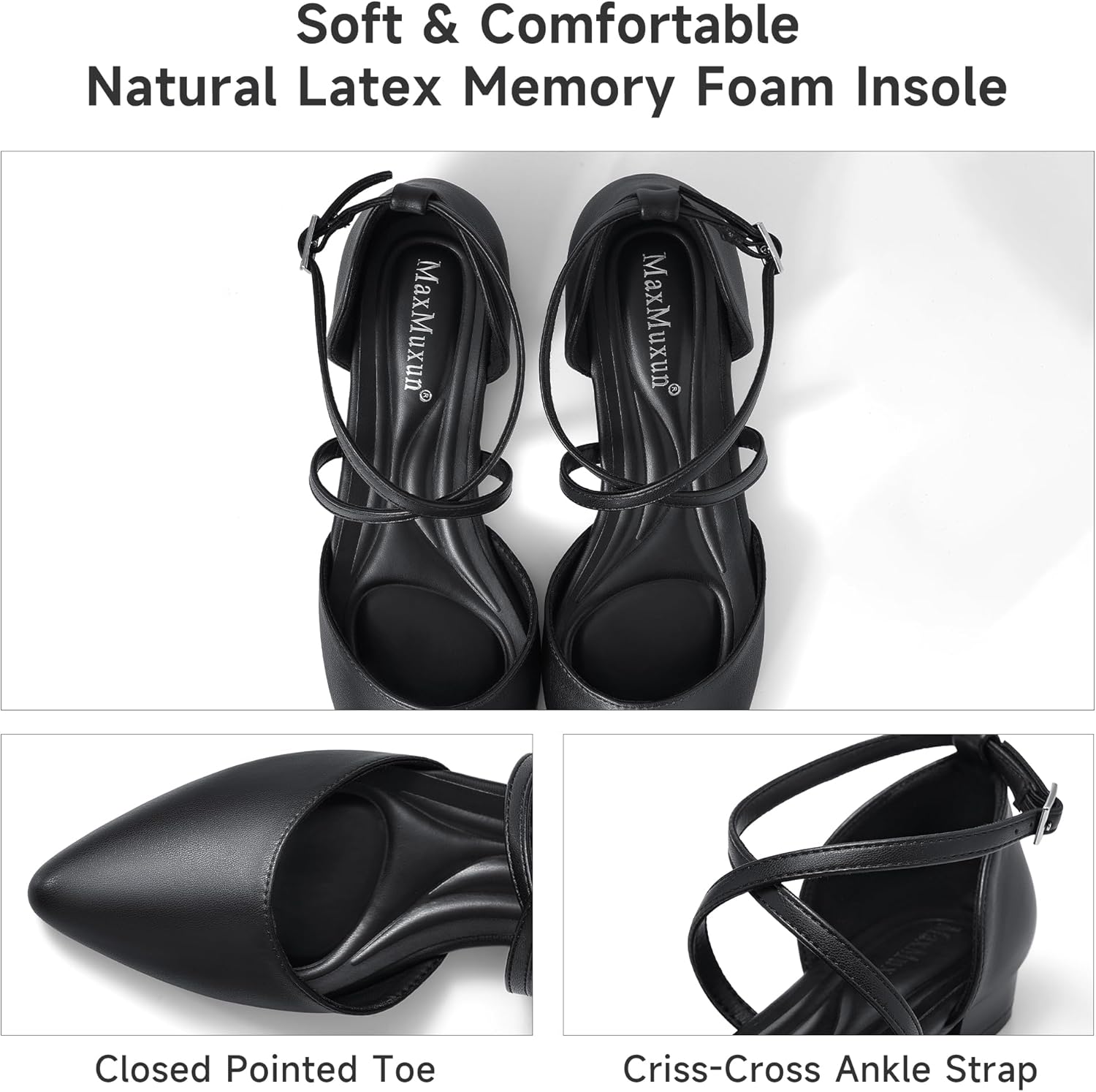 MaxMuxun Women's Ballet Flats Shoes Pointed Toe Low Heel Dress Shoes Comfortable Dressy Flats for Casual Wedding Office Party Business - Image 5