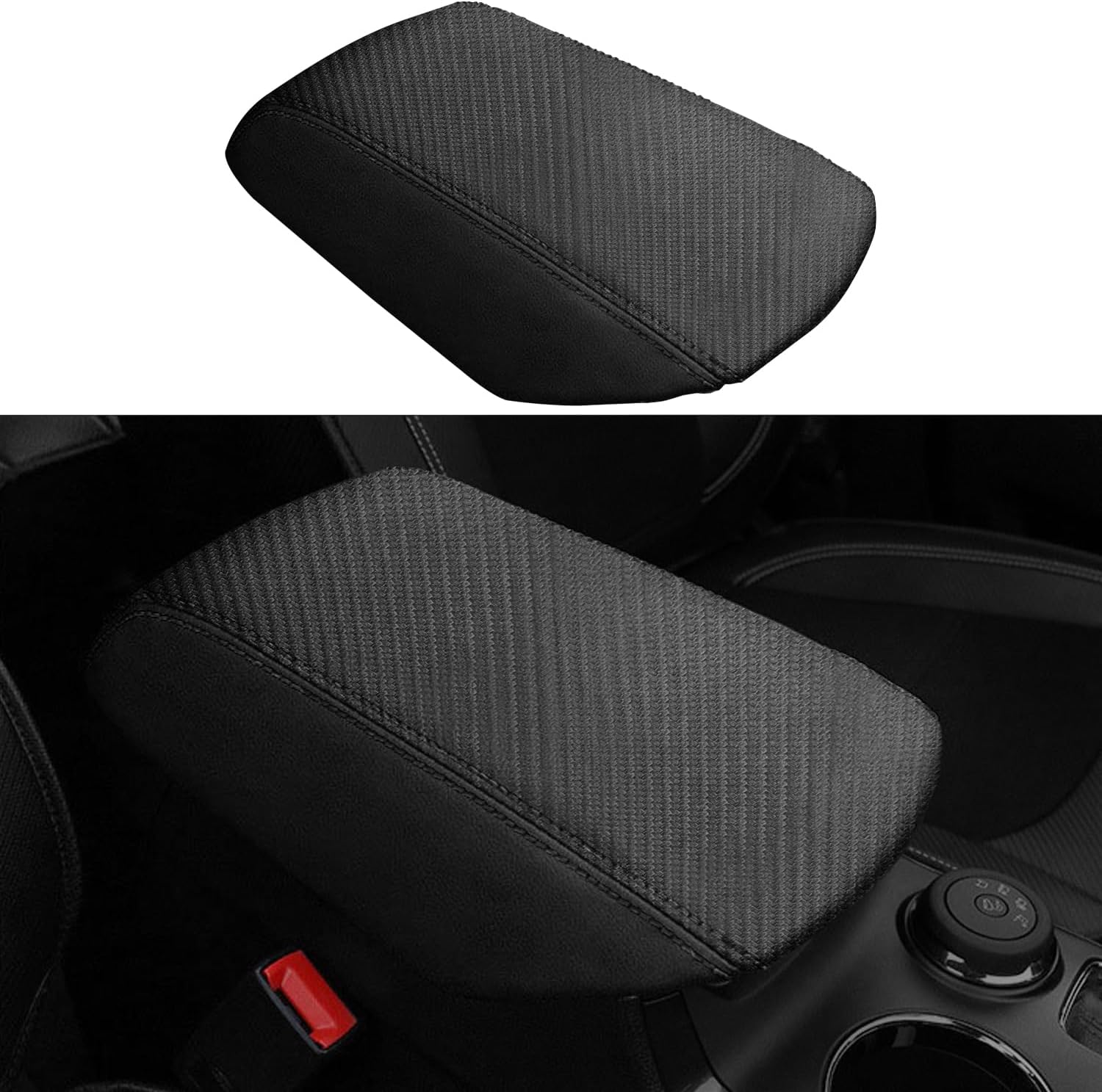 Center Console Armrest Cover Suitable for Ford Explorer 2011-2019 Anti-Scratch Leather Central Armrest Box Lid Protector Pad Interior Accessories (Black Carbon Fiber Pattern)