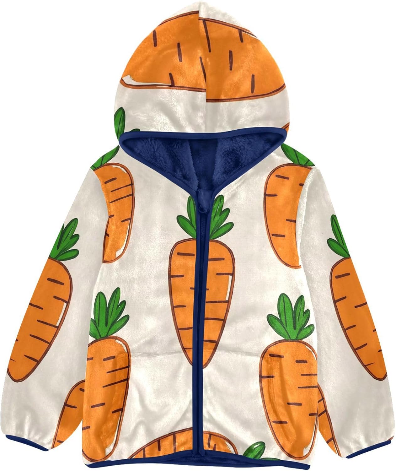 Cartoon Orange Carrot Fleece Jacket Toddler Boy Outerwear Jackets Navy Blue Baby Boys Hoodie