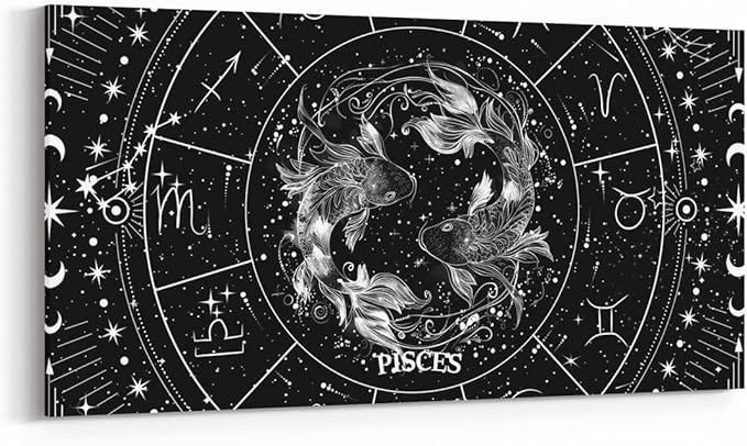 Feelyou Zodiac Large Canvas Wall Art for Living Room Bedroom PISCES Wall Art for Home Decor Moon Star Pattern Office Wall Decor Universe Cloud Galaxy Wall Painting 24