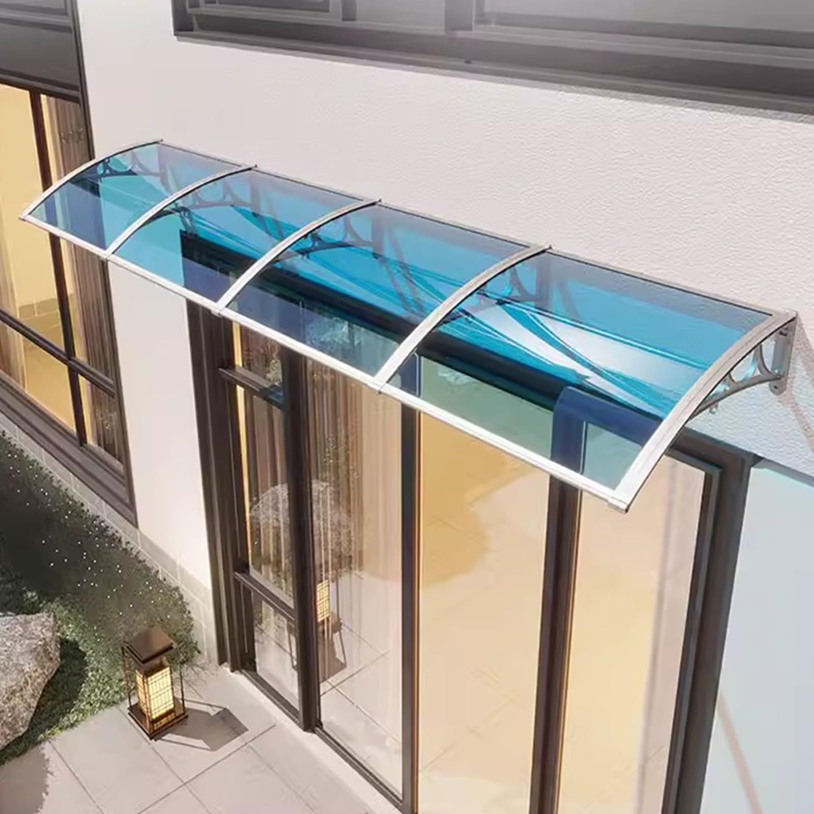 Auvent de porte en polycarbonate transparent et silencieux pour entrée