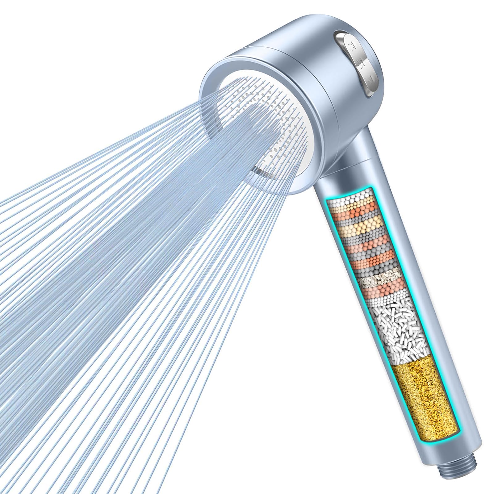 PWERAN Hard Water Filter Shower Head with 18 Stage Filtration, 3 Spray Modes High Pressure Shower Head, Massage Shower Filter Water Saving for Residual Chlorine Removal