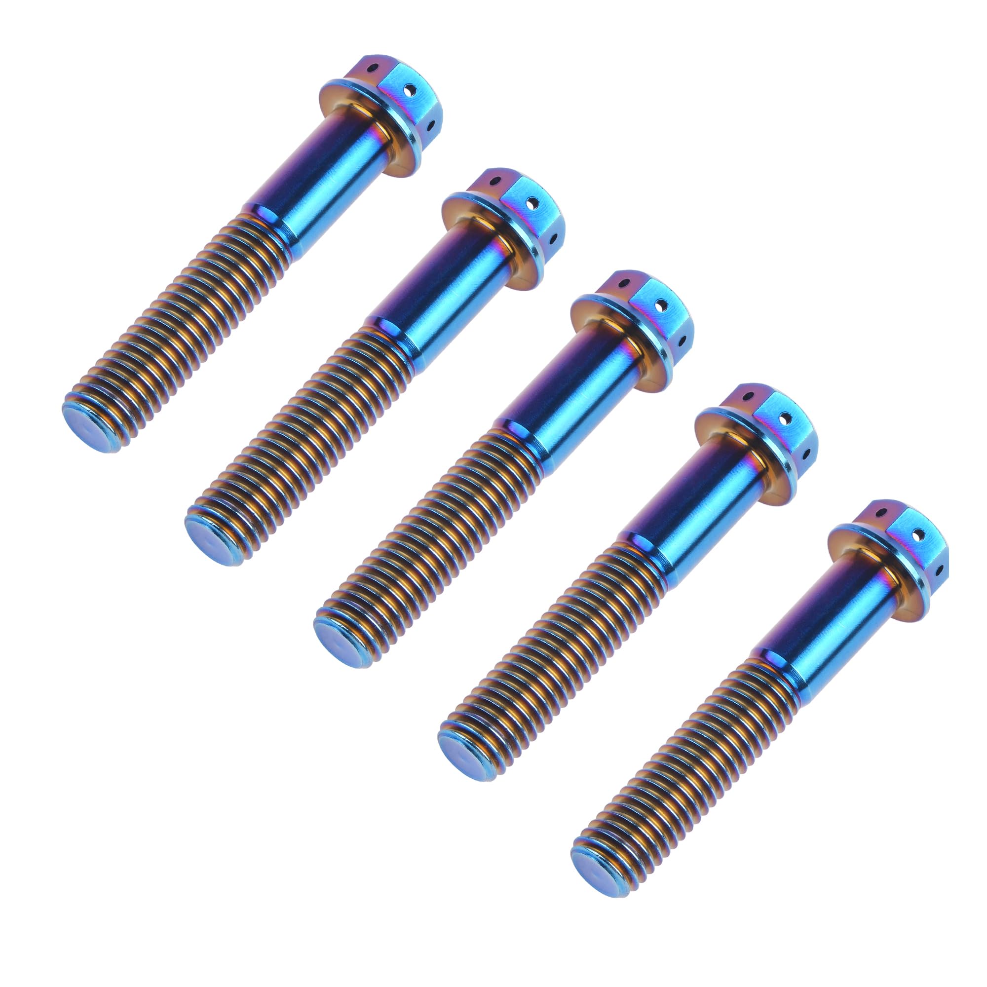 Ruifu Titanium M6 M8 M10 10 15 20 25 30 35 40 45 50 55 60 65 70 75 80 85 90mm Flange Allen Key Head Bicycle Bolts Screws Pack of 5 (Burn Blue, M10x55mm Pitch1.25)